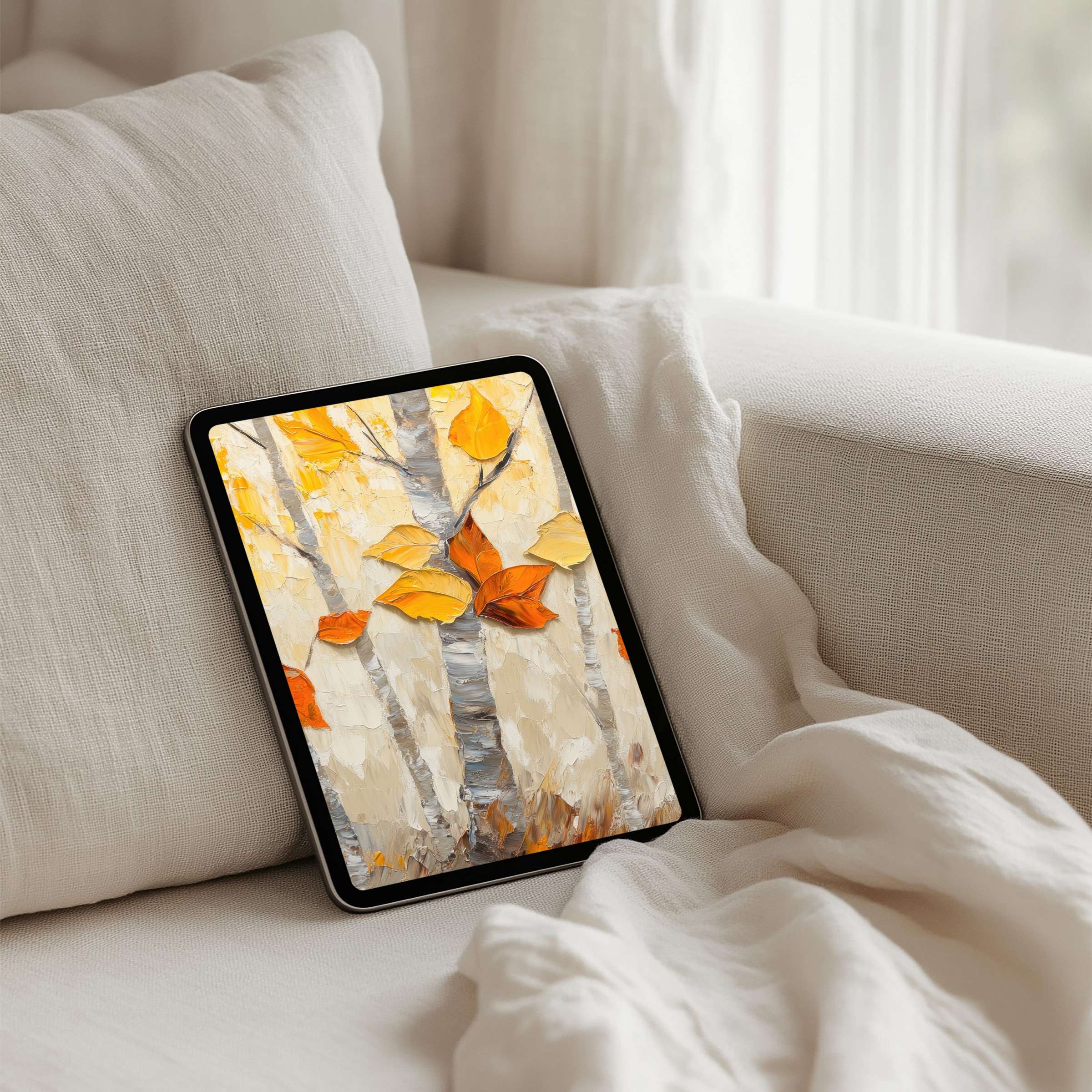 Elegant autumn foliage digital art iPad background for instant download offers inspiration and calm on any tablet device