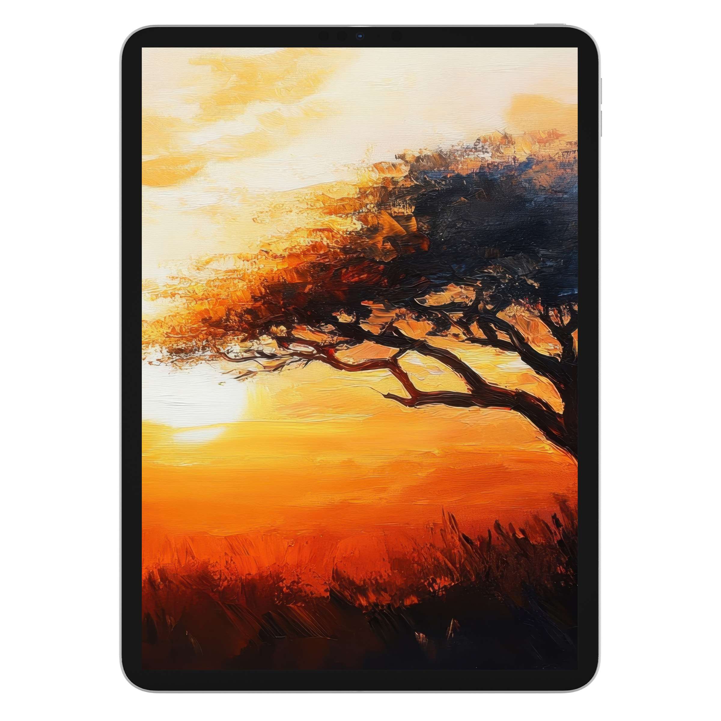 Inspiring tree iPad wallpaper with warm sunset hues, digital download for tablet background, offering serenity and elegance