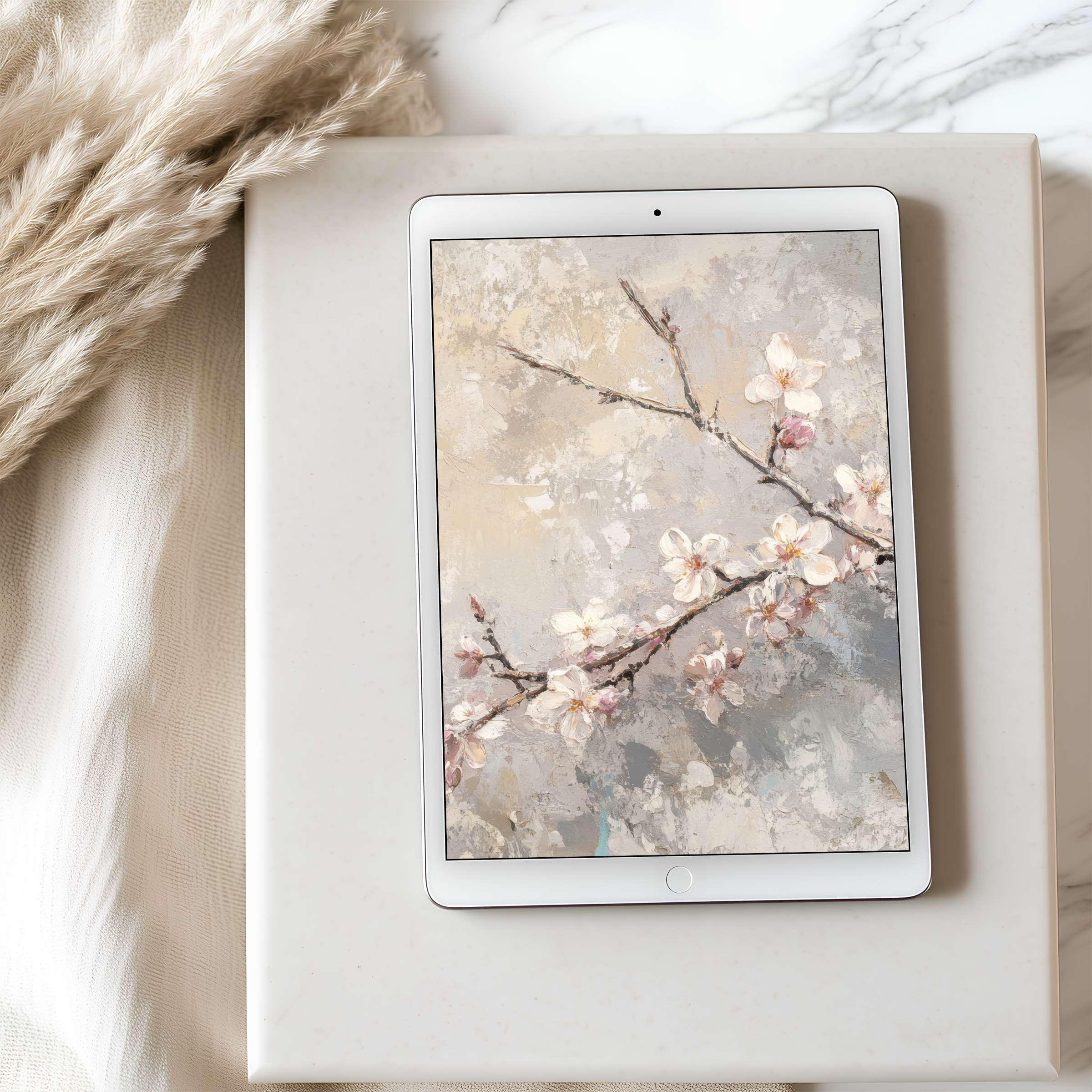 Elegant blossom-inspired tablet wallpaper for iPad and Android tablets in high resolution offers calm, curated digital download