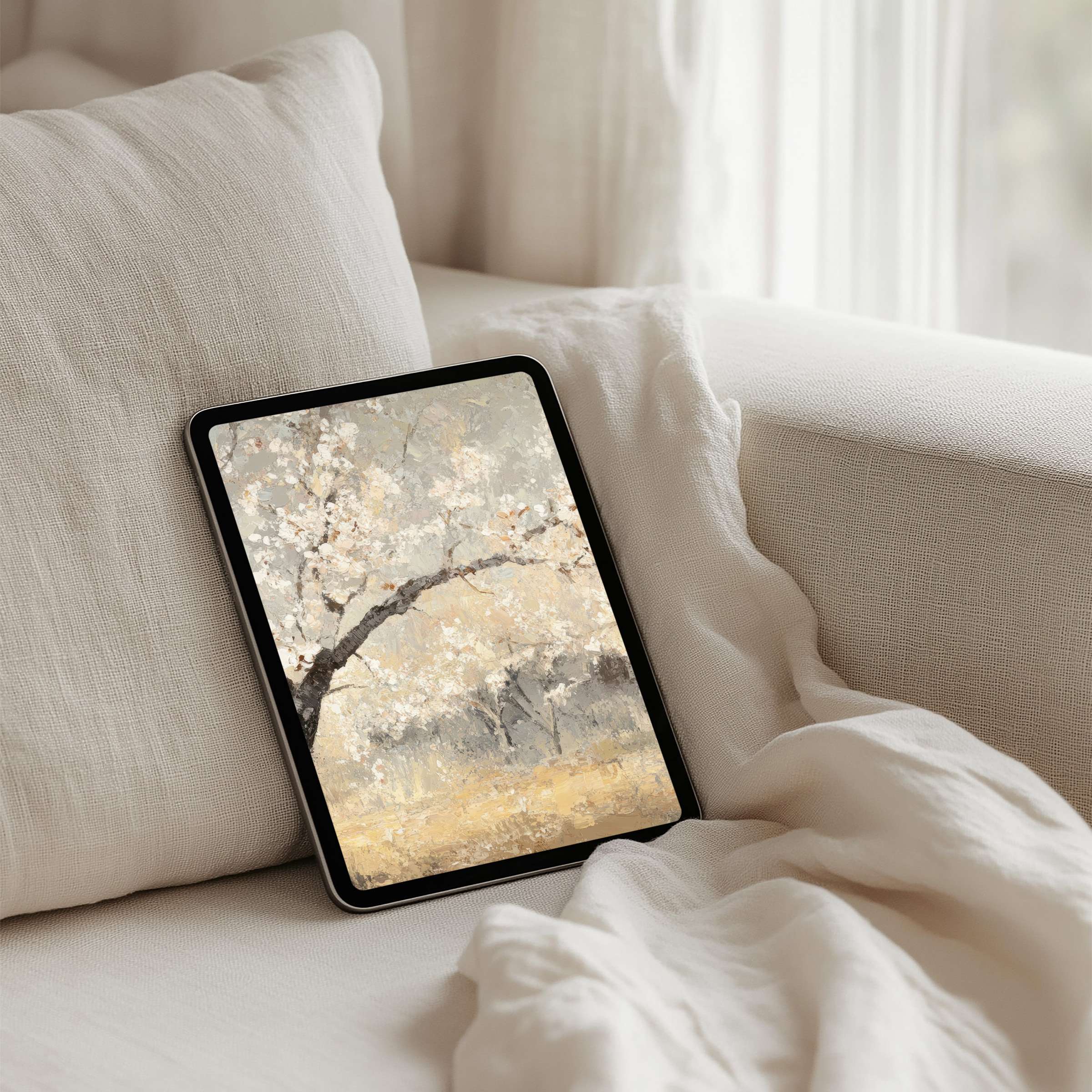Elegant iPad background featuring serene cherry blossoms for a calm, mindful space instant download for any tablet device