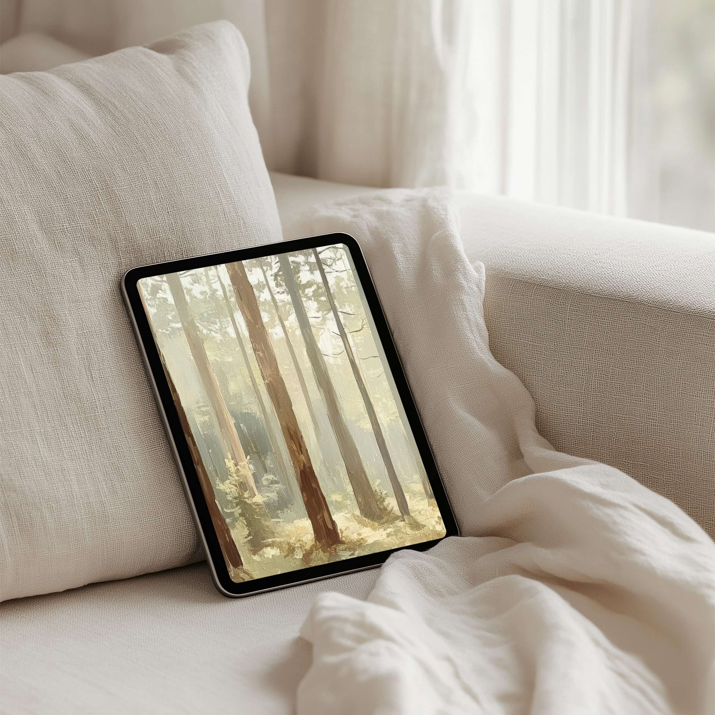 Elegant forest painting as iPad background offers calm inspiration for your tablet Instant download for serene mindfulness