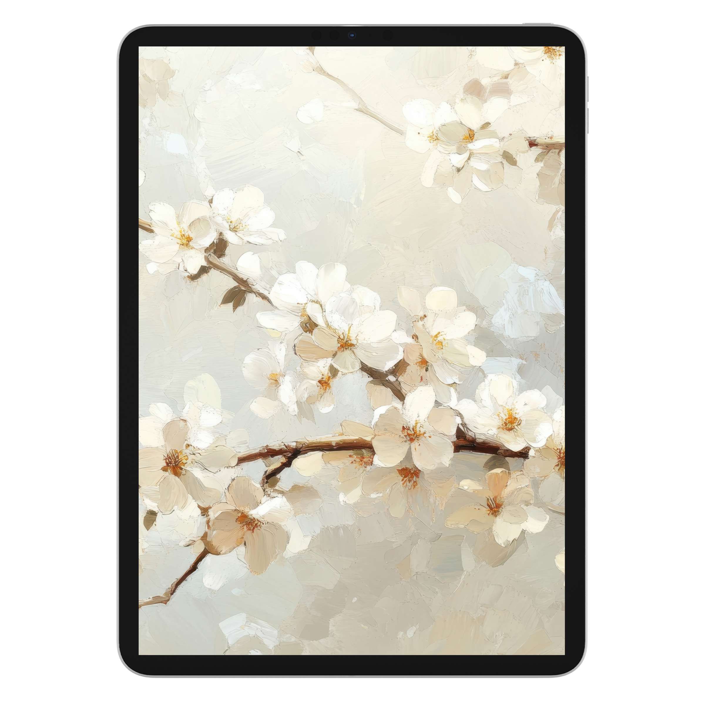 Elegant floral tree iPad wallpaper with soft brushstrokes, perfect for digital download on tablet backgrounds, enhancing calm aesthetics