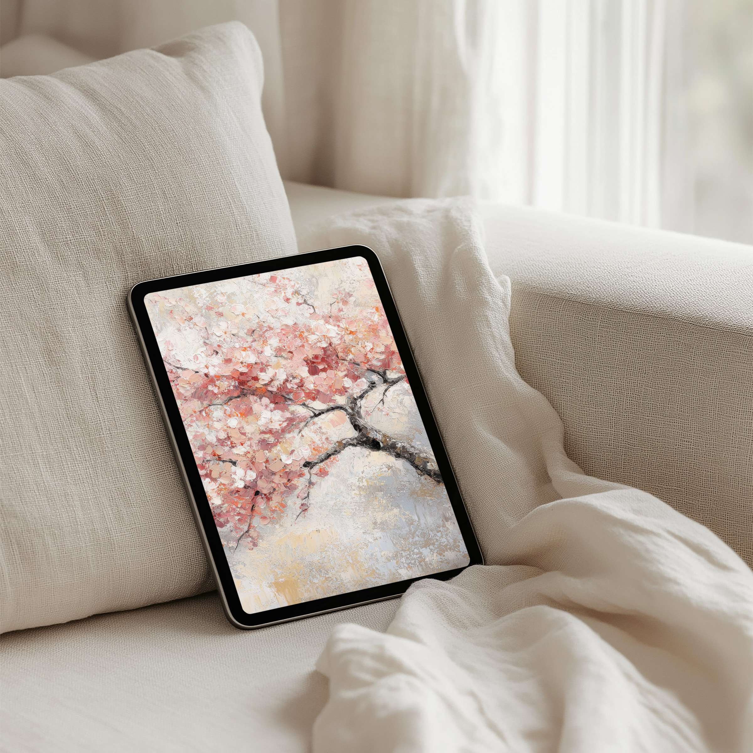 Elegant cherry blossom iPad background for tablet users seeking calm inspiration and instant download to fit any screen elegantly