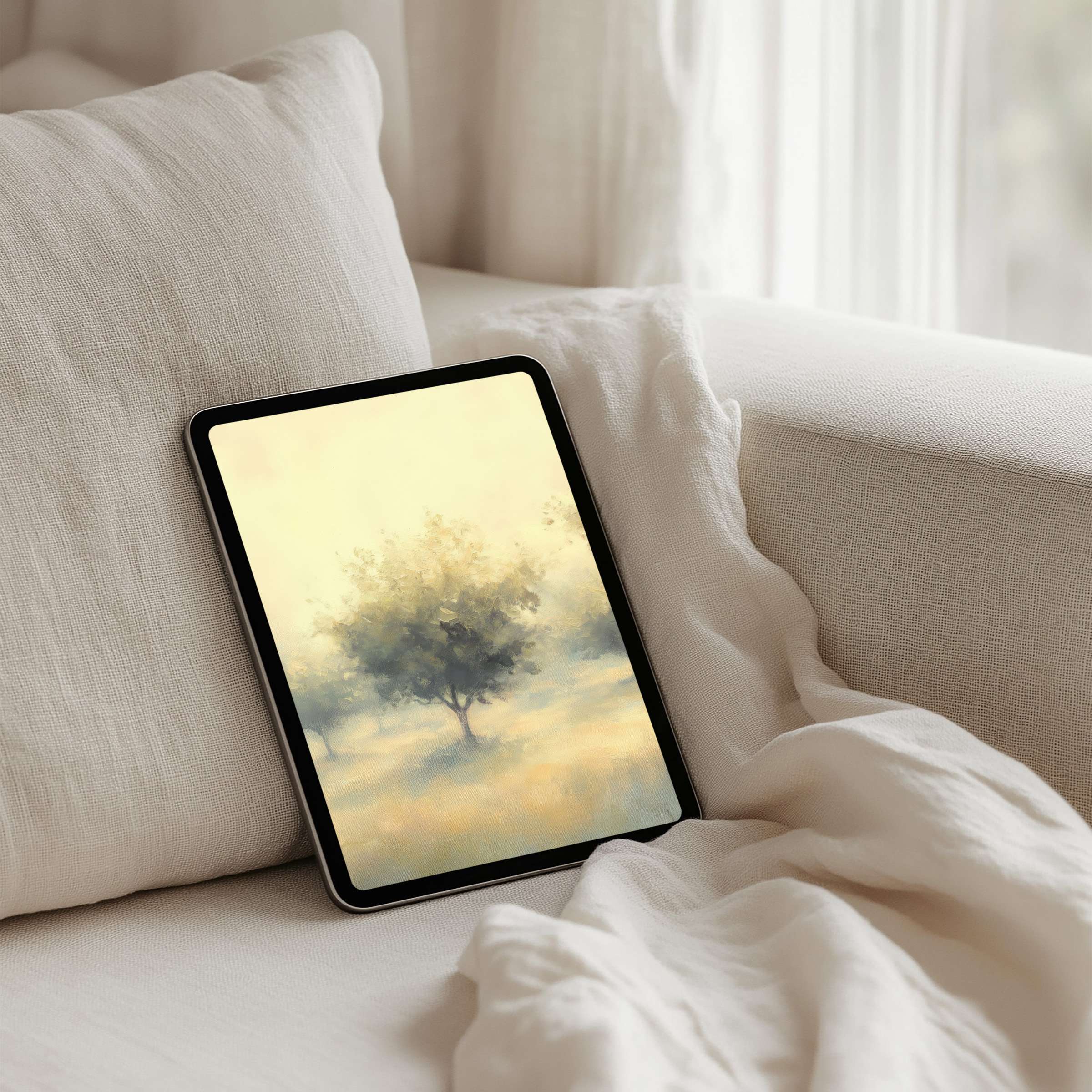 Elegant abstract tree painting iPad background for instant download brings calm to any tablet screen with a serene look