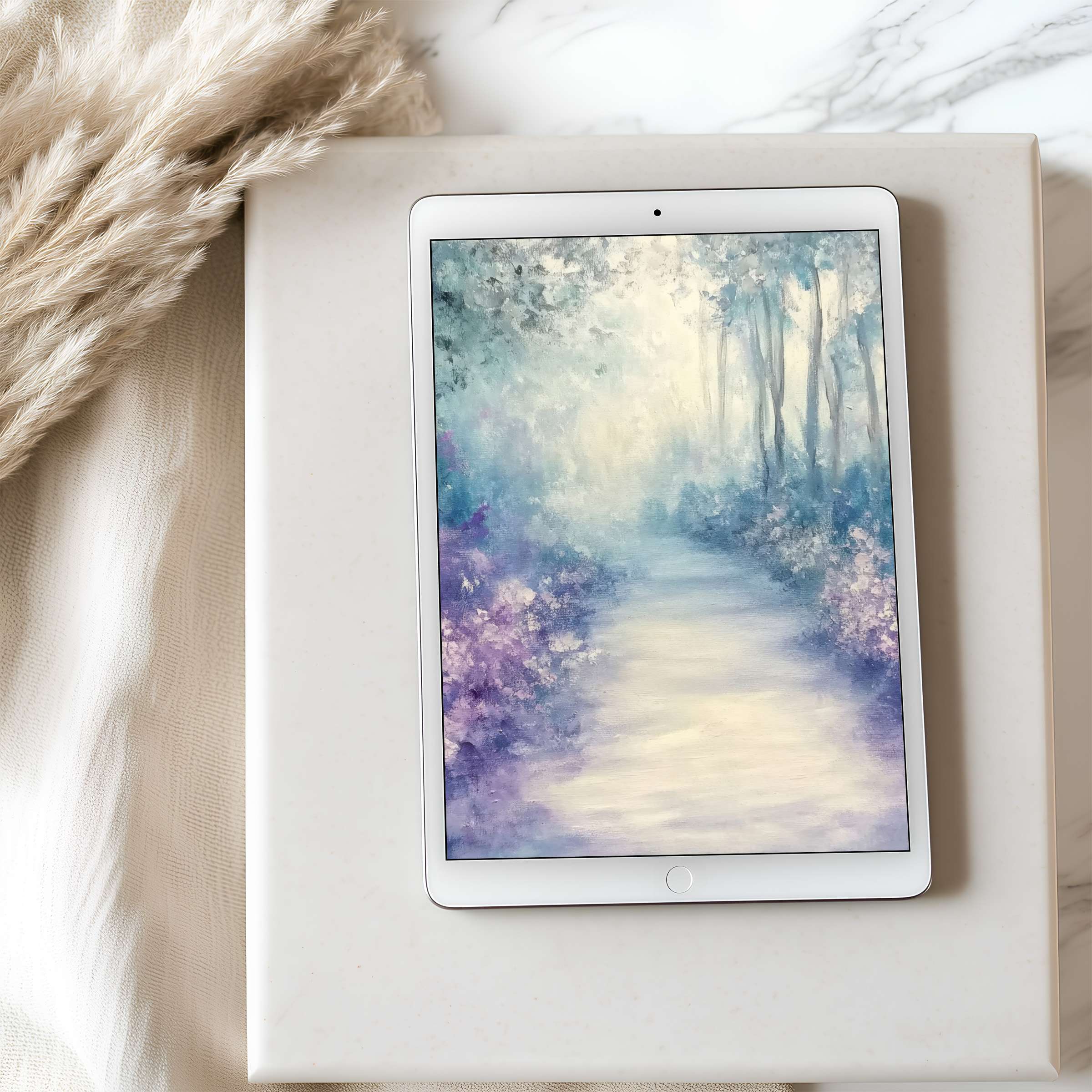 Serene forest path digital art transforms your tablet wallpaper into a calm, high resolution escape, perfect for curated spaces and downloads