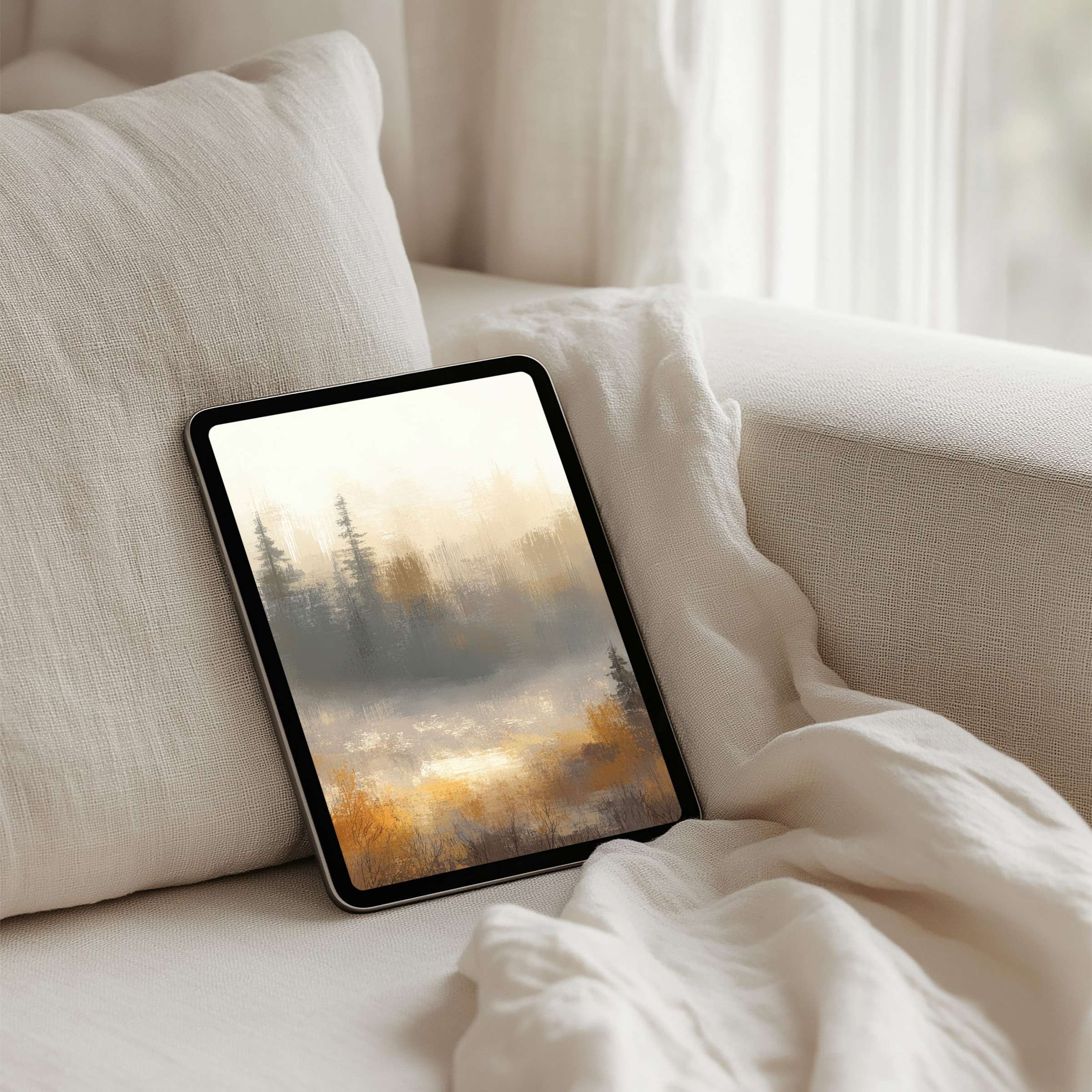 Inspire calm with a serene forest iPad background, perfect for iPad, Samsung, Android tablets, instant download, elegant decor