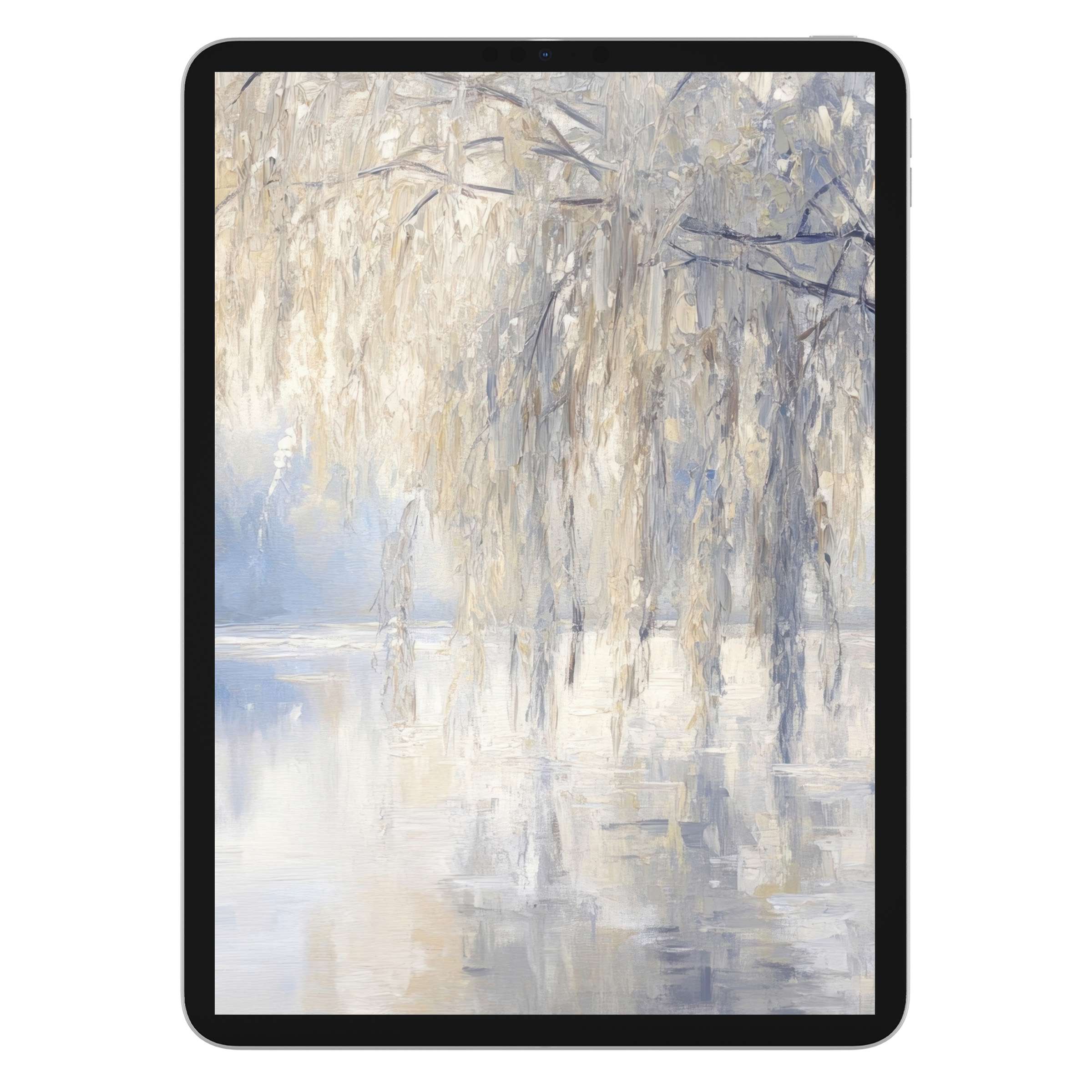 Elegant tree iPad wallpaper, digital download with serene, pastel textures; perfect background for Samsung and Android tablets