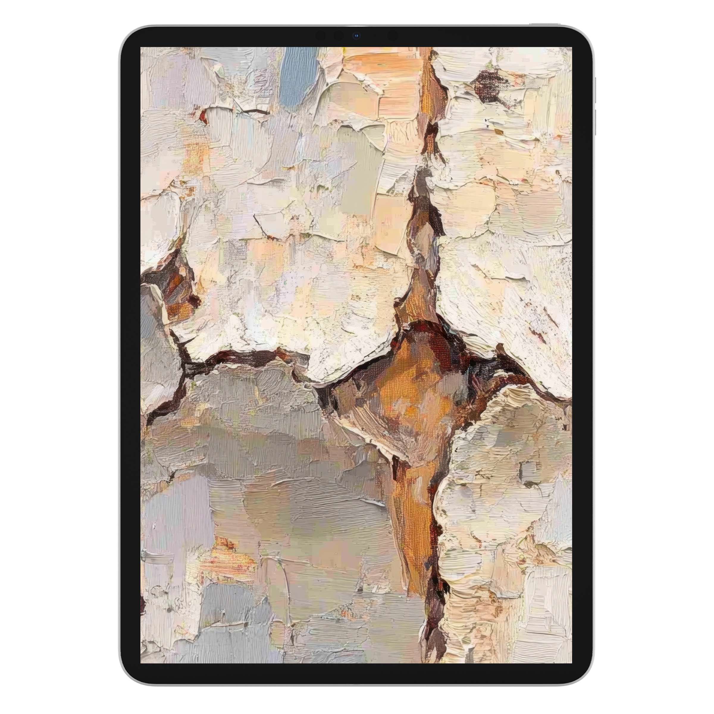 Elegant digital download of a textured tree iPad wallpaper, offering a serene background for tablets, blending earthy tones