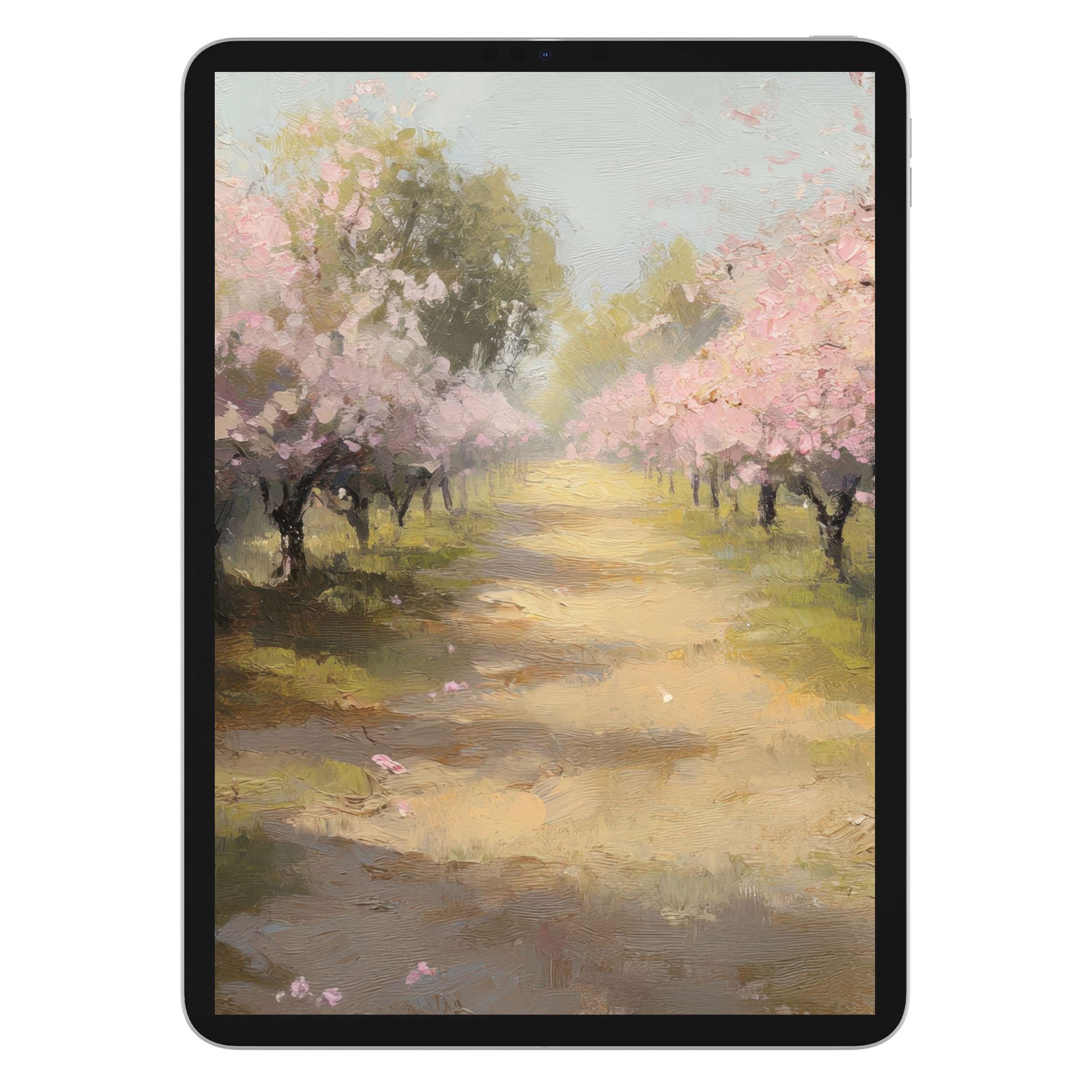 Elegant tree iPad wallpaper with serene pastel blossoms, creating a calming tablet background Perfect digital download for artful tranquility