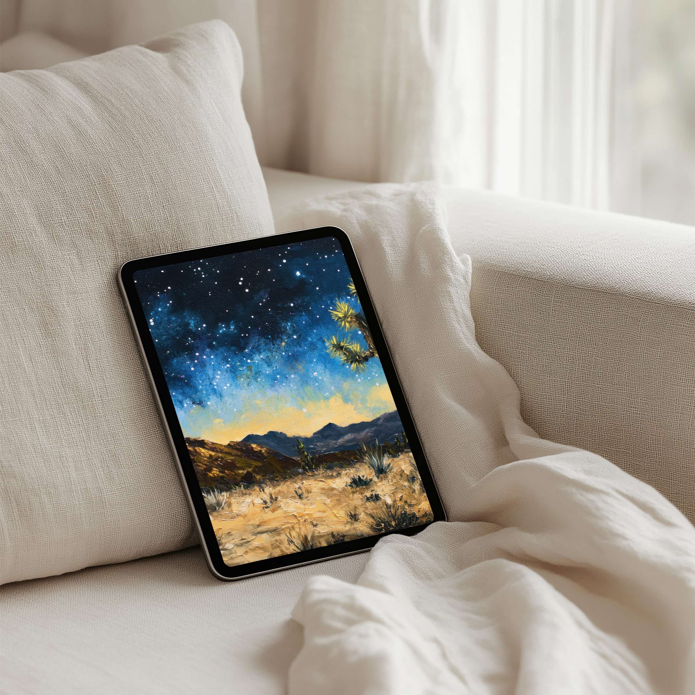 Tranquil starry night iPad background for instant download offers elegance and mindfulness for your tablet's aesthetic bliss