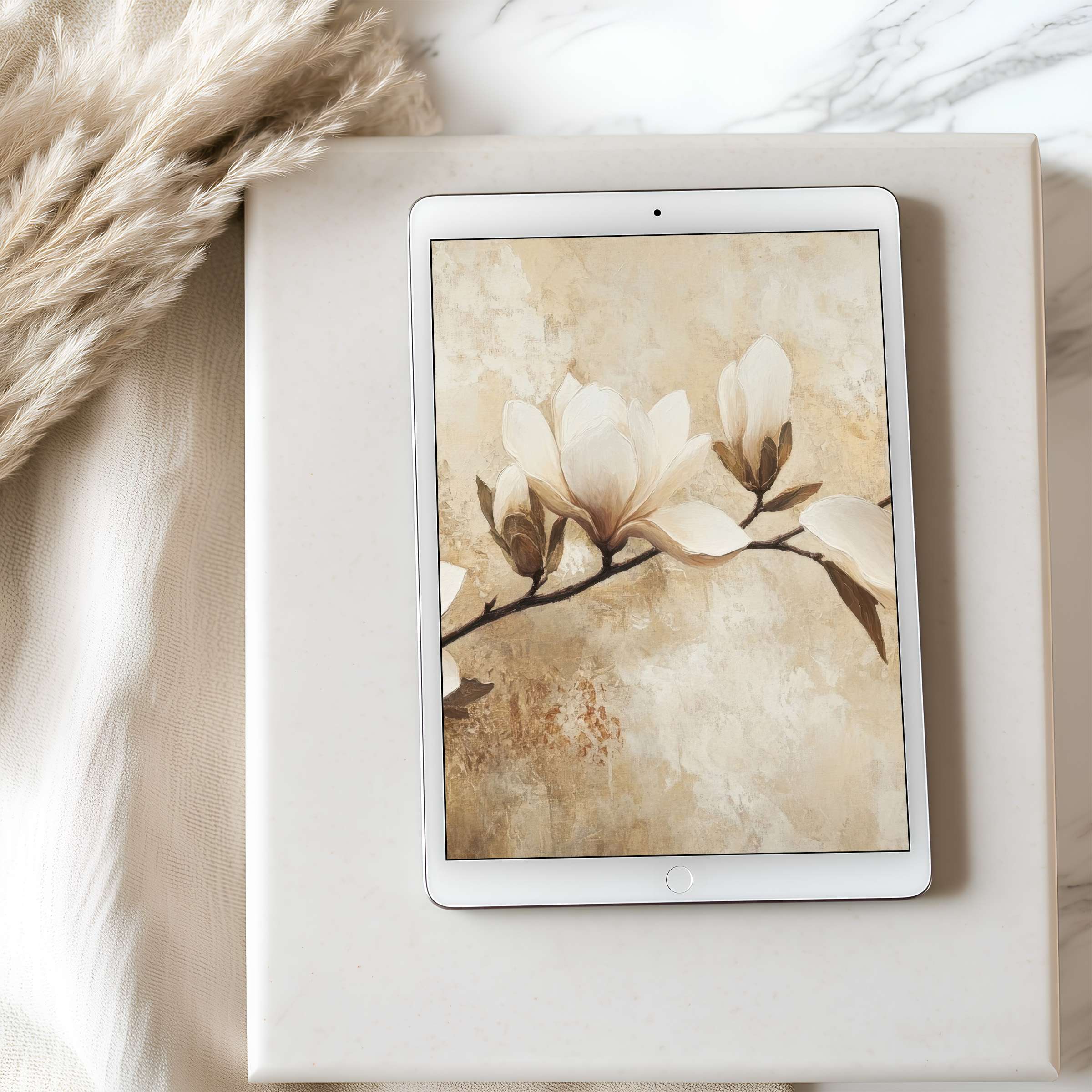 Elegant magnolia art as a tablet wallpaper in high resolution, enhancing tranquility and aesthetic in your digital space, perfect for iPad download