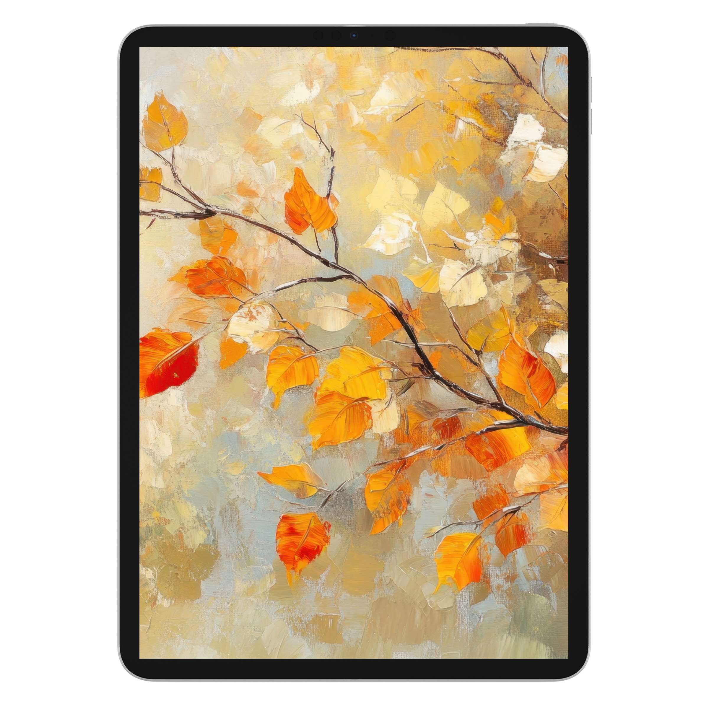 Elegant tree iPad wallpaper in autumn hues offers a serene digital download background for tablets, enhancing calm and style