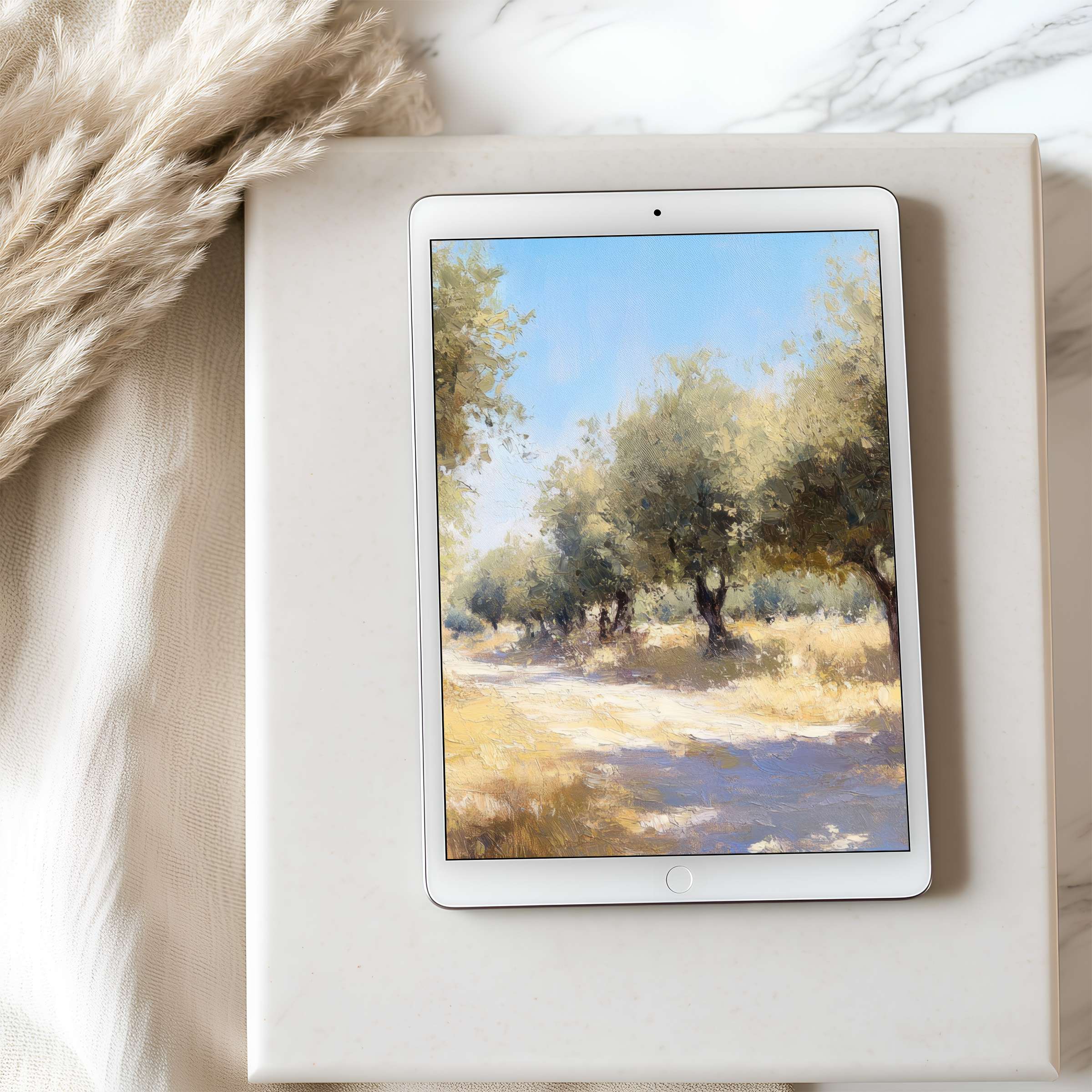 Elegant tablet wallpaper featuring a serene landscape in soft hues on iPad, perfect for high-resolution digital download, inspiring calm