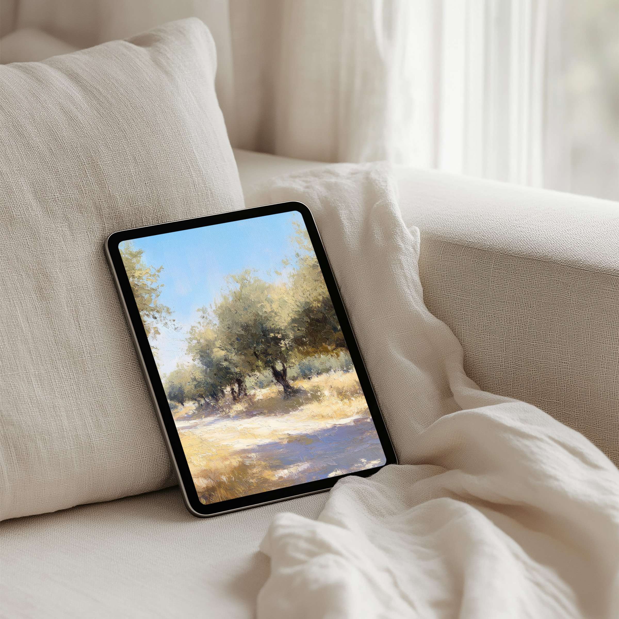 Elegant iPad background with serene landscape for instant download, perfect for Android and Samsung tablets, promoting calm and inspiration