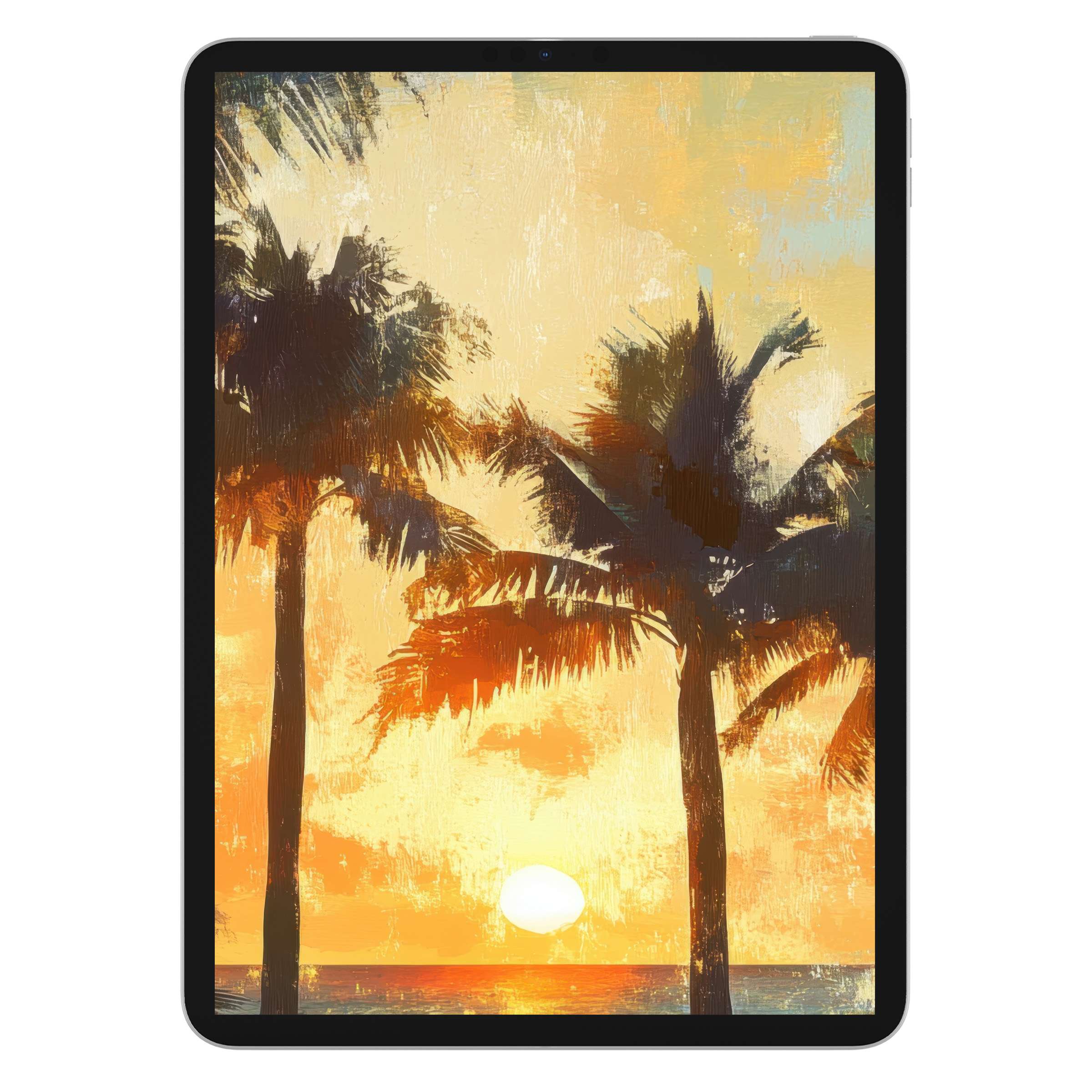 Serene sunset tree iPad wallpaper offers an elegant digital download for tablet background, perfect for calming and sustainable design