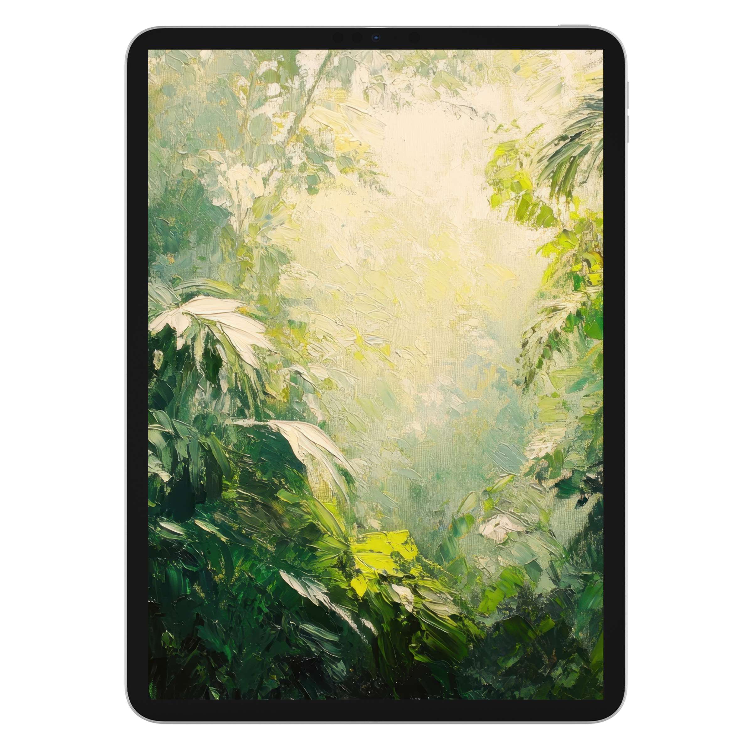Lush green digital download tree iPad wallpaper offers a serene background for your tablet, enhancing style and calming focus
