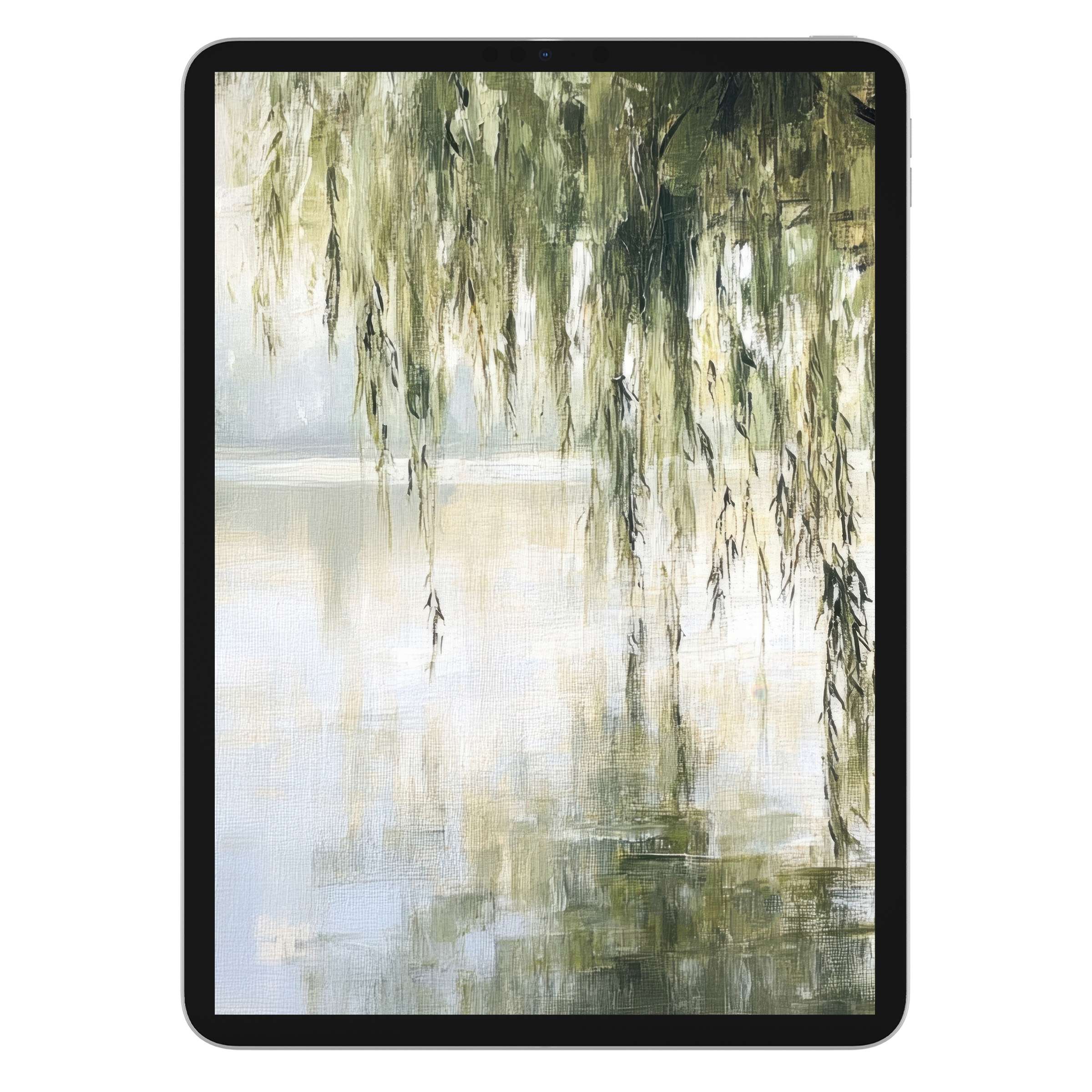 Elegant willow reflections create a serene scene on this tree iPad wallpaper, perfect digital download for tablet background use