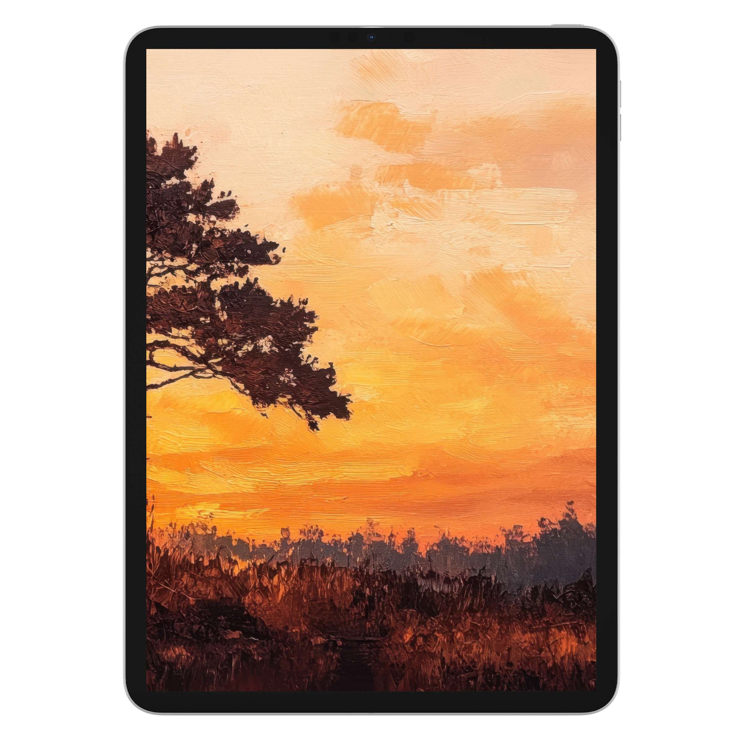 Inspire tranquility with this tree iPad wallpaper, a digital download featuring a warm sunset background, perfect for any tablet
