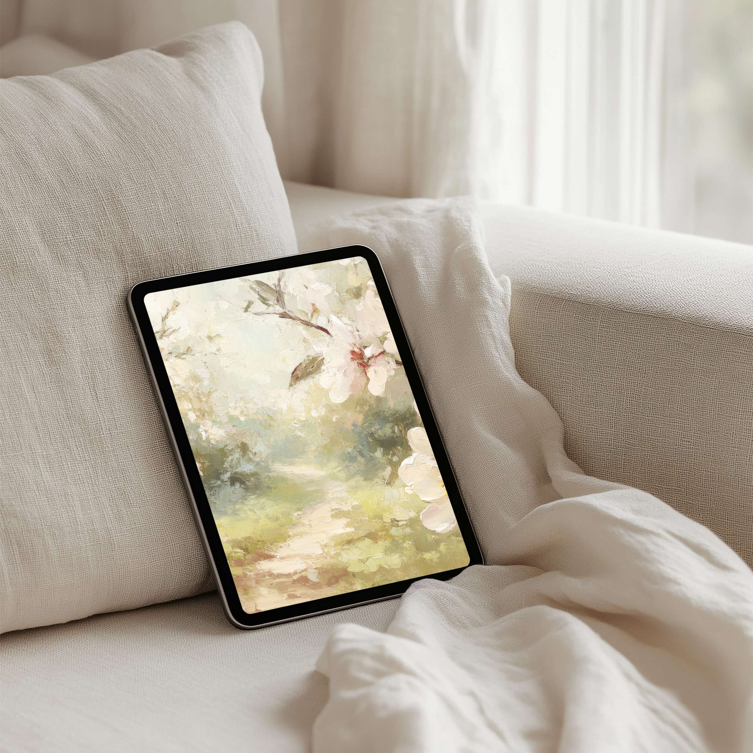 Elegant watercolor floral iPad background for instant download, transforming your tablet into a serene, inspiring digital canvas