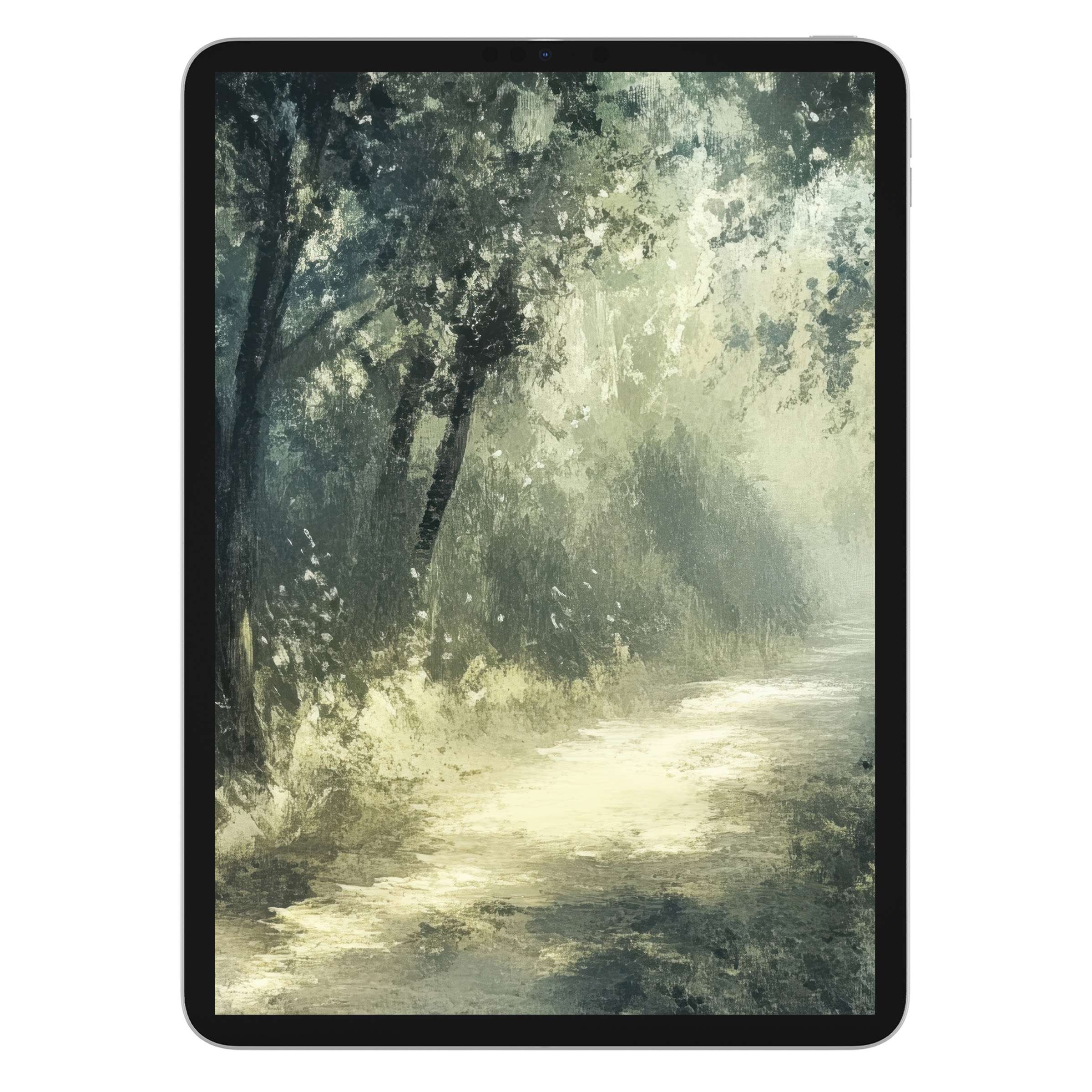 Serene tree iPad wallpaper with muted green textures offers a calming digital download for tablet backgrounds on all devices