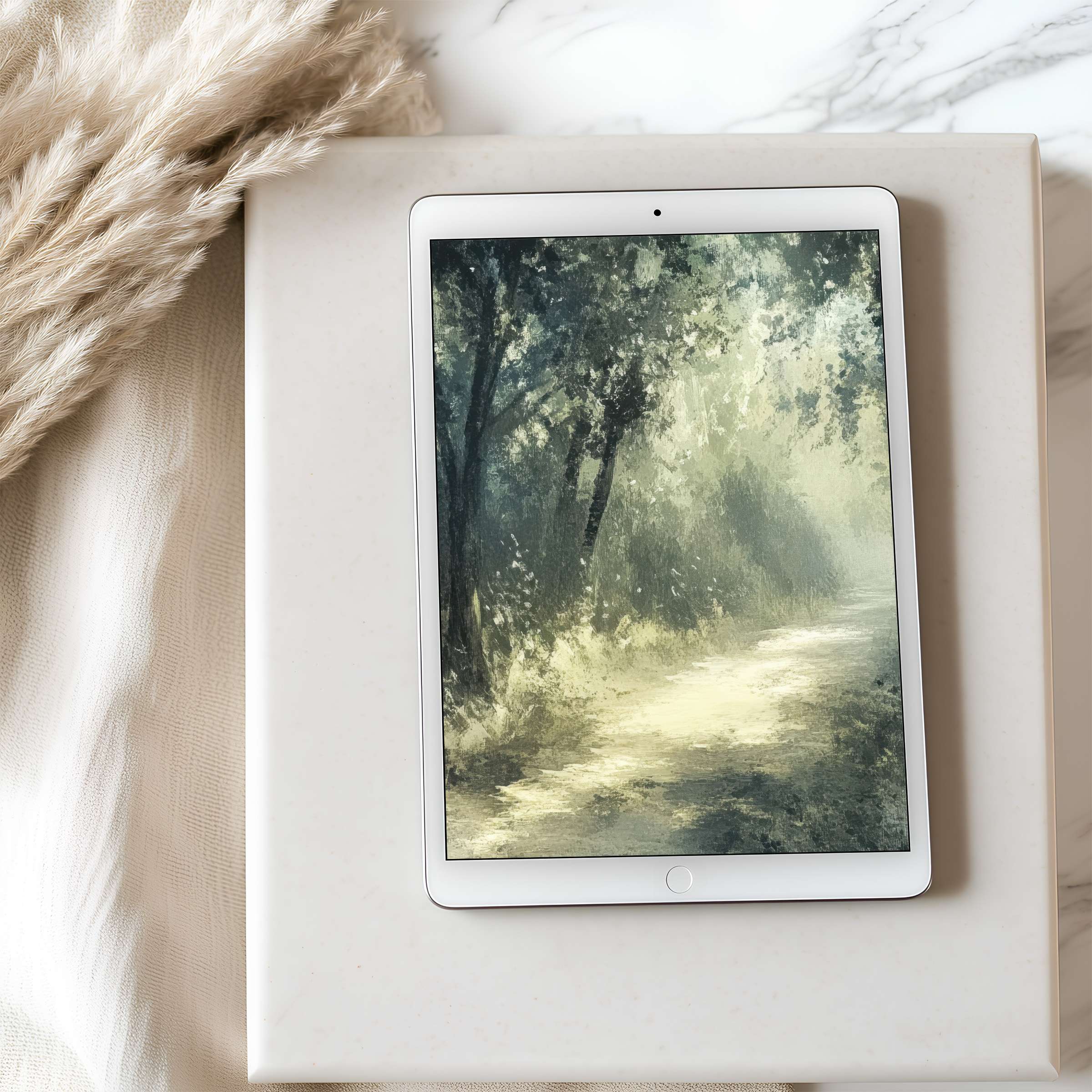 Elegant forest pathway tablet wallpaper in high resolution perfectly complements modern interiors ideal for iPad and Android tablets