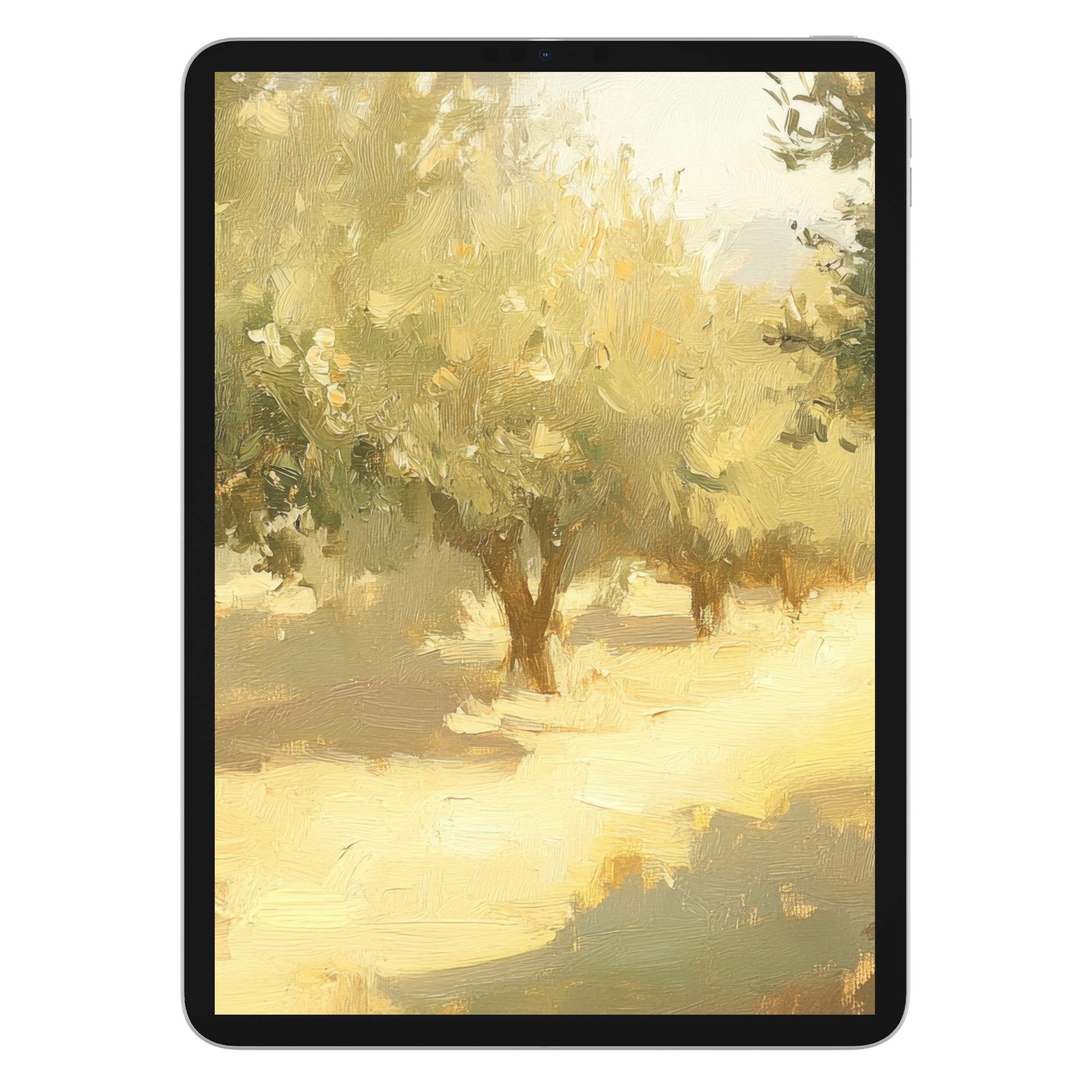 Elegant tree iPad wallpaper in warm, earthy tones offers calming digital download for tablet backgrounds, enhancing sustainable aesthetics