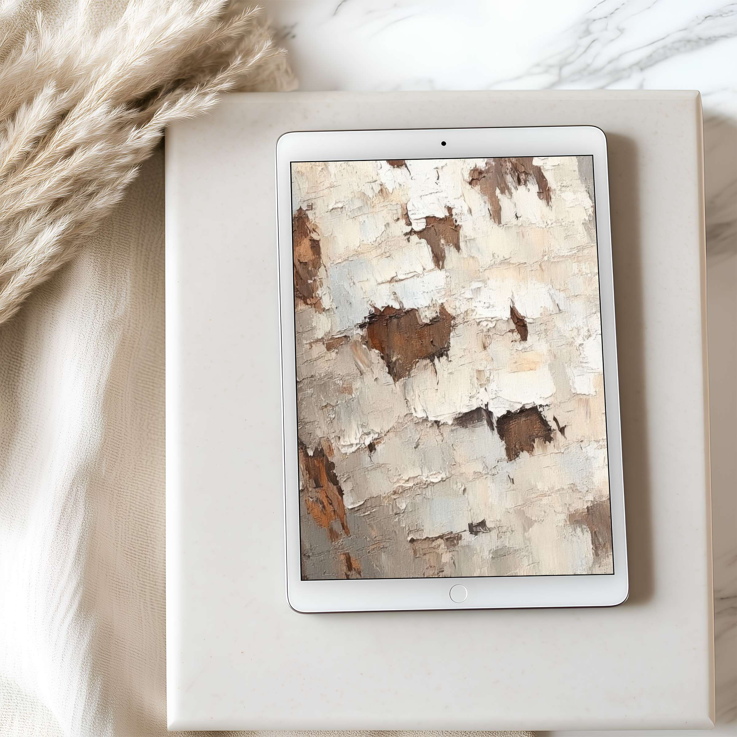 Elegant tablet wallpaper featuring textured abstract art in earthy tones, perfect for iPad or Android tablets, high-resolution download