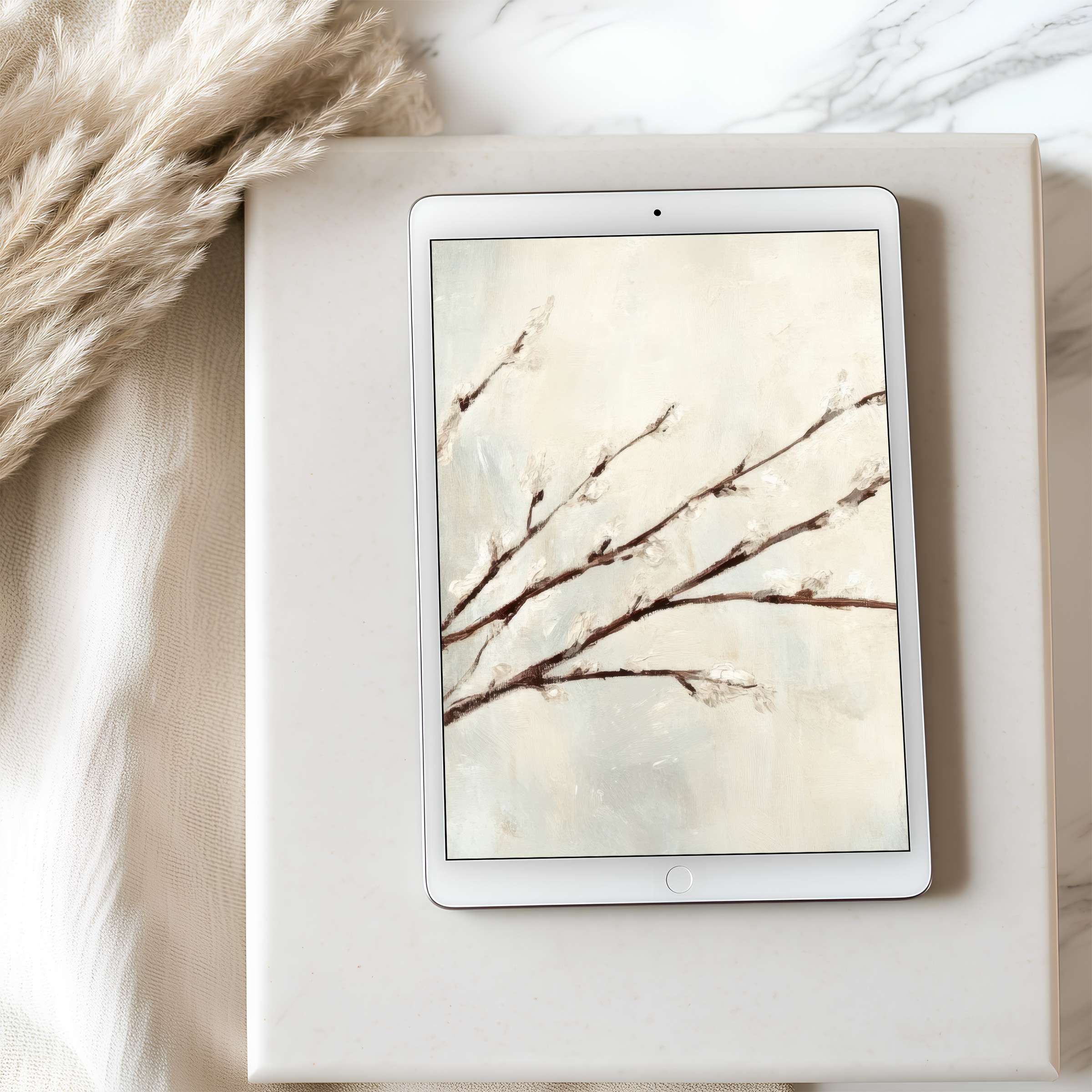 Elegant nature-inspired tablet wallpaper in soft neutral tones on iPad creates a calm ambiance suitable for any digital device download