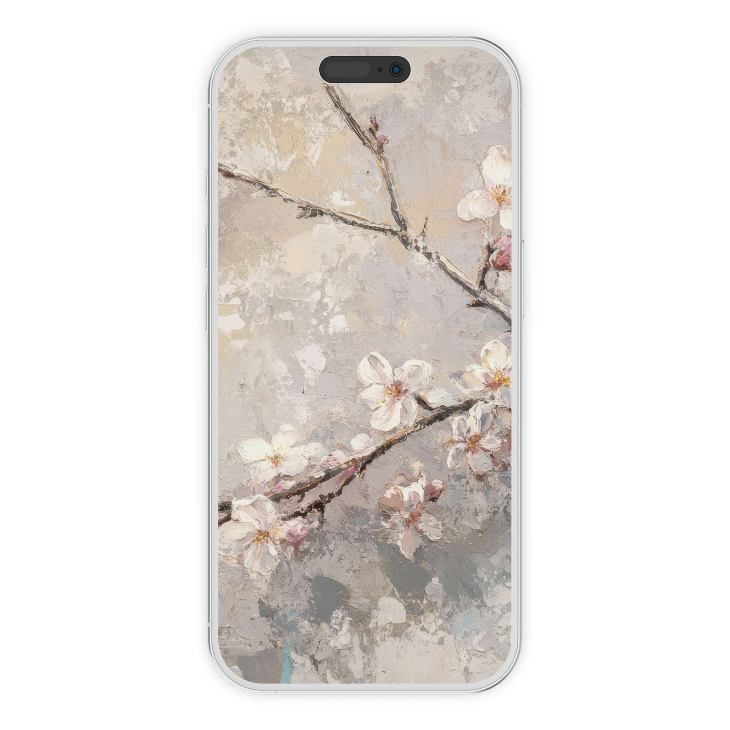 Elegant tree iPhone wallpaper features delicate blossoms on textured background, perfect digital download for phone serenity and style