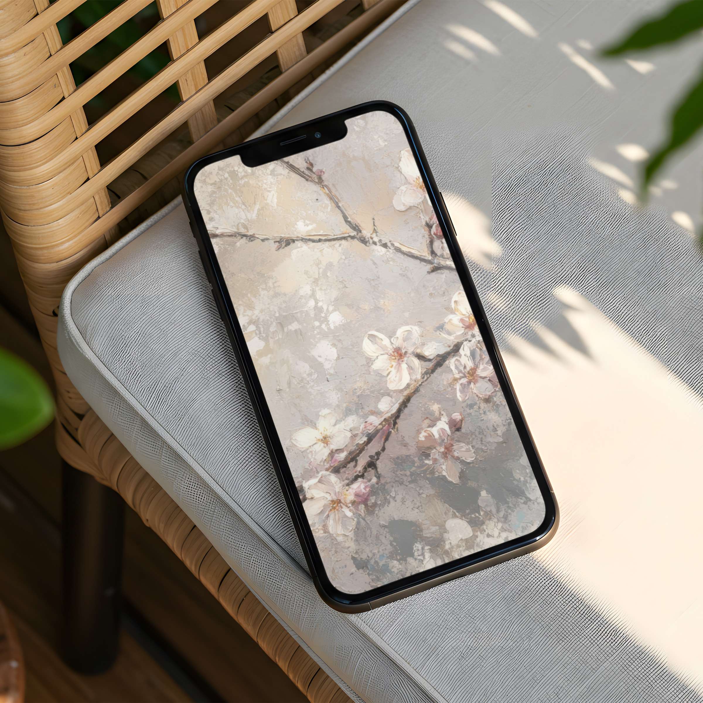 Serene cherry blossom art for iPhone background offers instant download for phone users seeking elegance and mindfulness