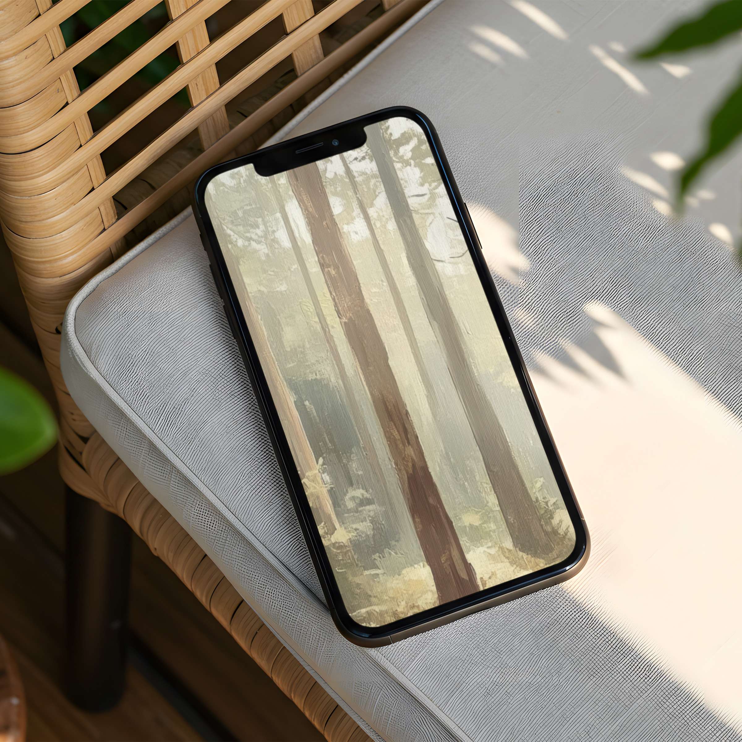 Elegant forest iPhone background for instant download, enveloped in natural calm tones, fits all phone screens effortlessly