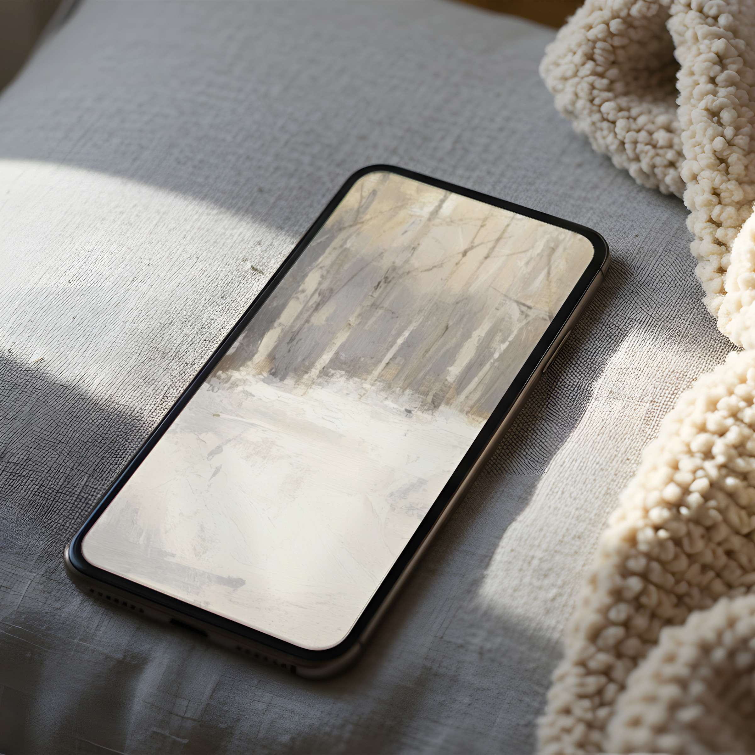 Elegant phone wallpaper featuring serene winter woods in muted gray tones evokes calm, perfect for iPhone and Android download