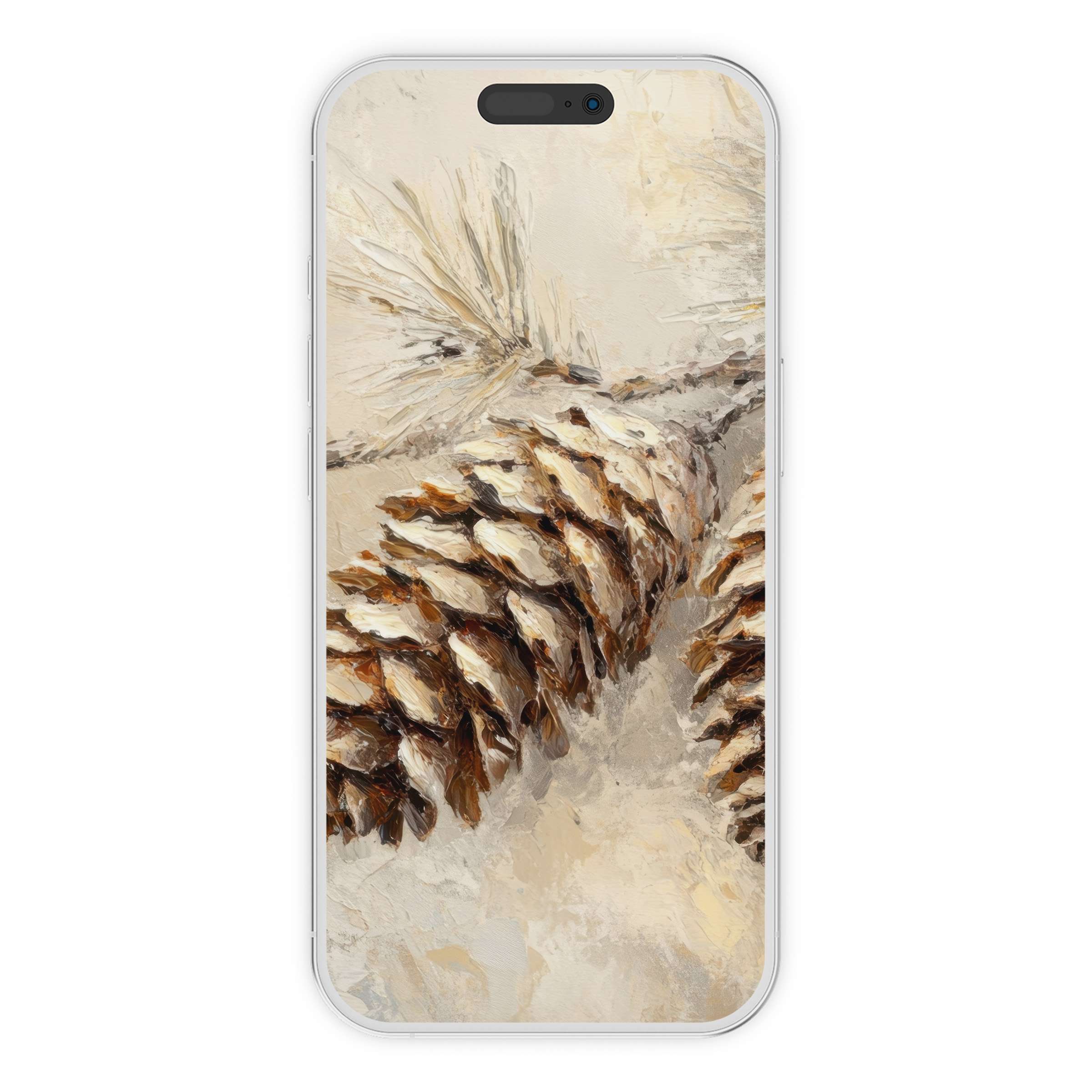 Elegant tree iPhone wallpaper showcasing textured pine cones and branches as a digital download for serene phone backgrounds