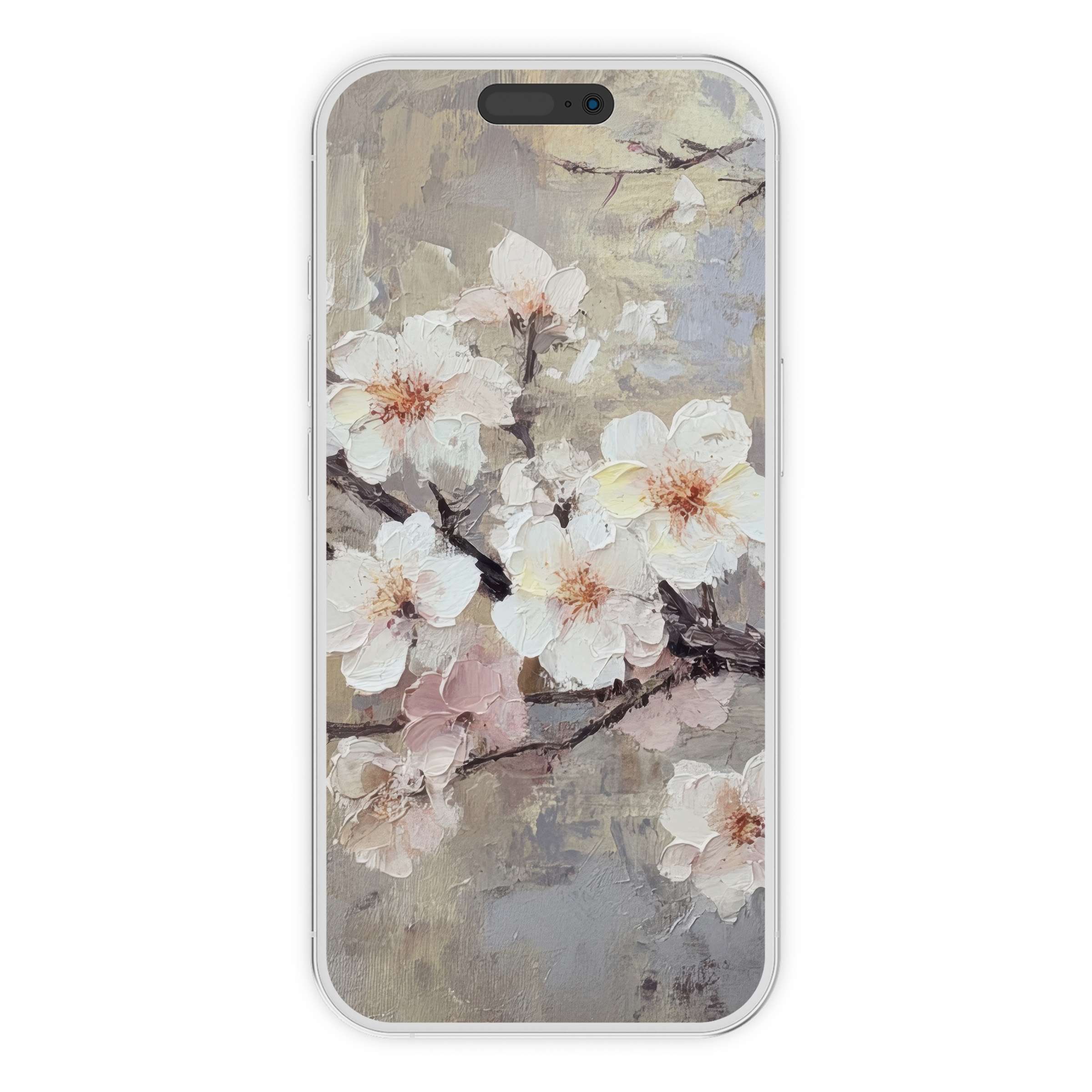 Elegant floral tree iPhone wallpaper digital download featuring soft white blossoms and pastel tones, perfect phone background for any device