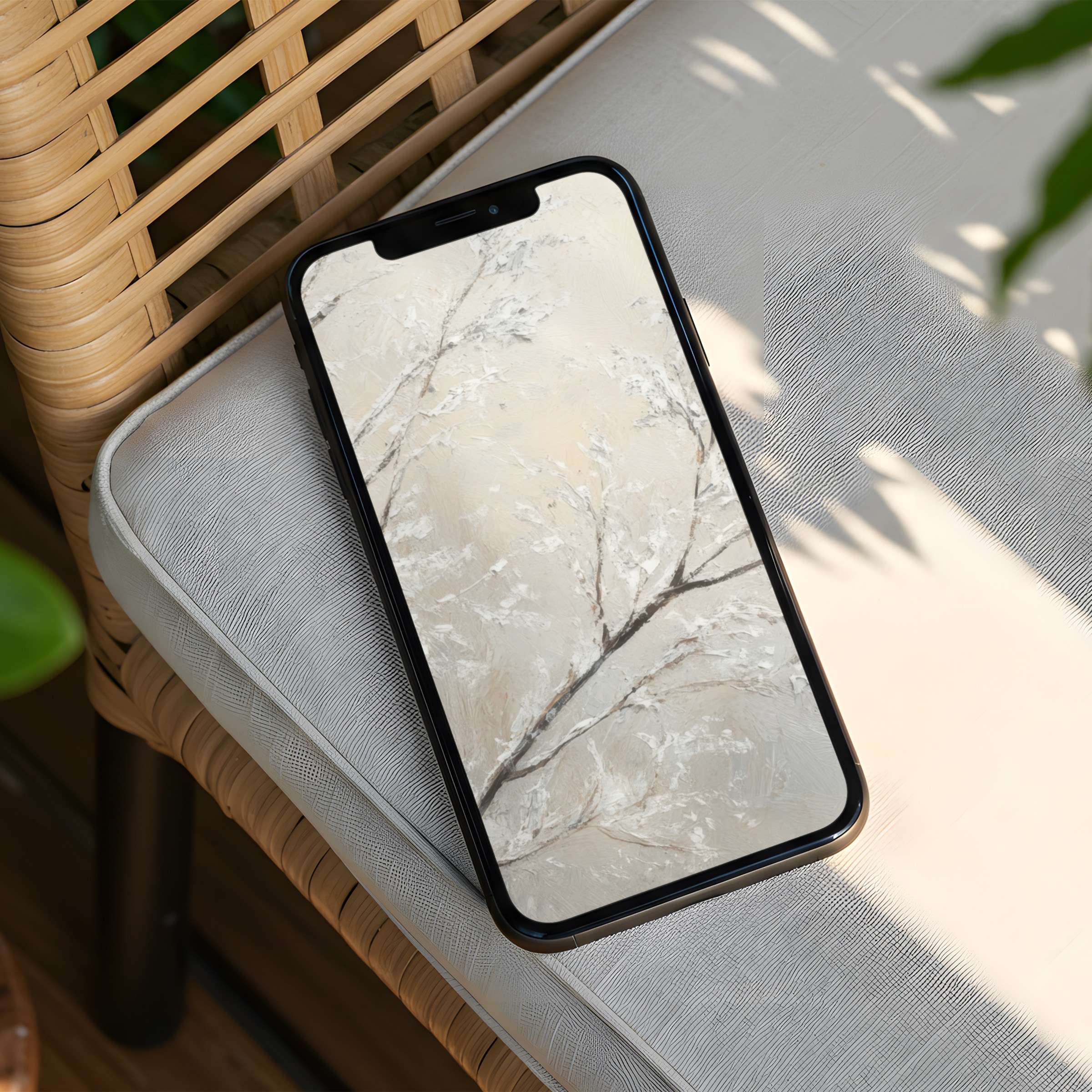 Elegant iPhone background featuring soft cream and gray abstract branches for instant download, perfect for mindful phone aesthetics