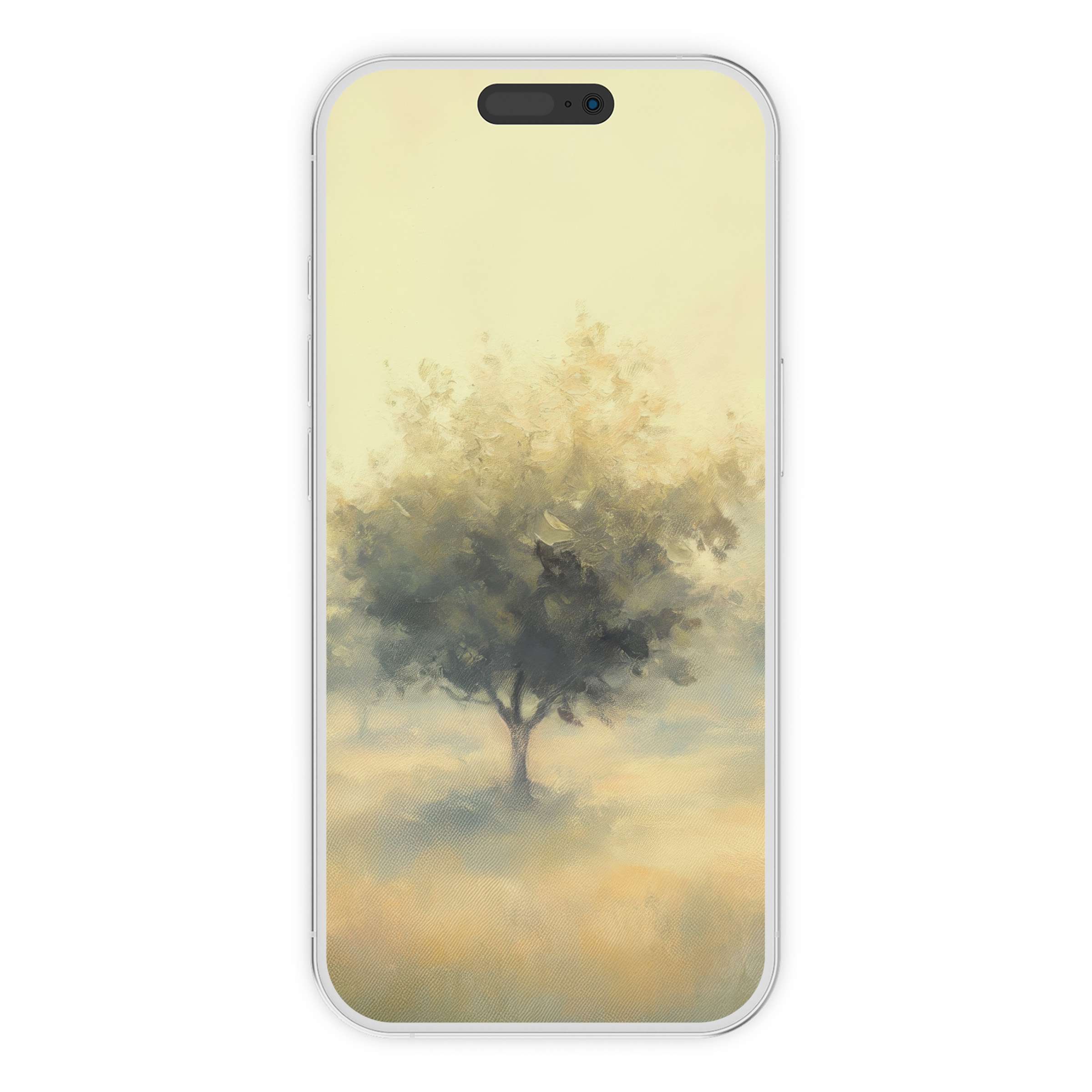 Gentle autumn-hued tree iPhone wallpaper offers a serene phone background in soothing pastels digital download for all devices