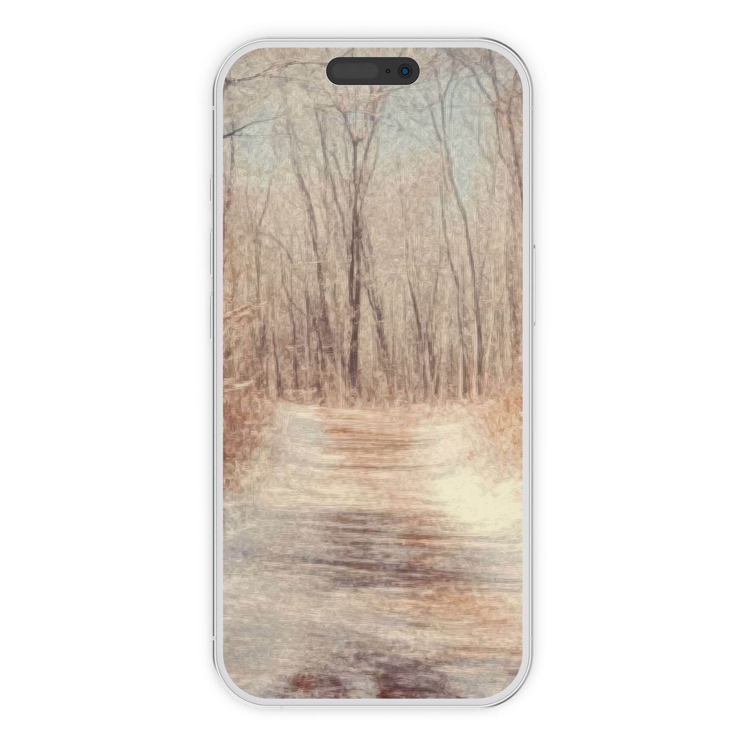 Serene winter landscape with soft pastel hues for a calming tree iPhone wallpaper digital download, perfect phone background