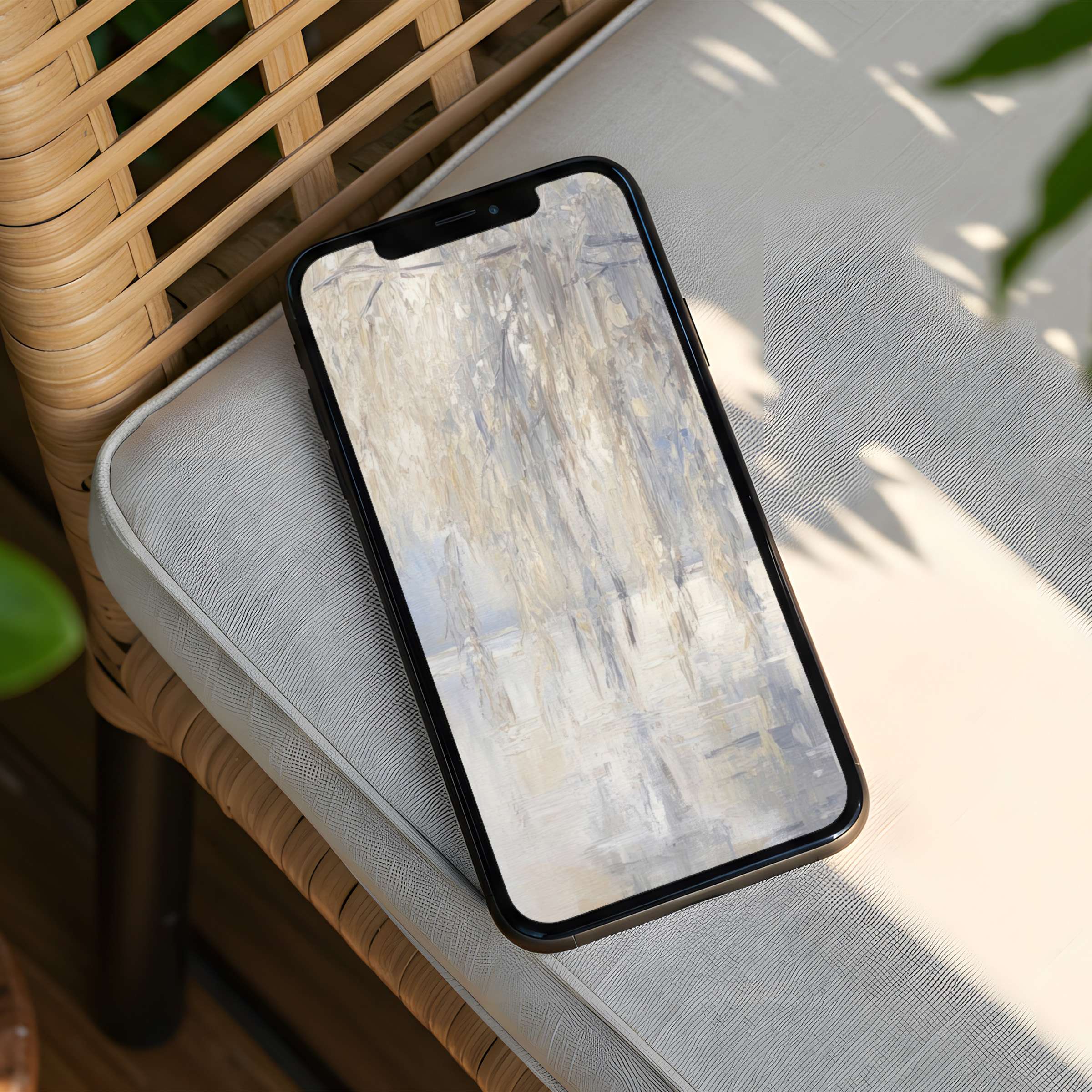 Elegant abstract iPhone background on a phone exudes calm with soft hues and textures, perfect for instant download and mindfulness