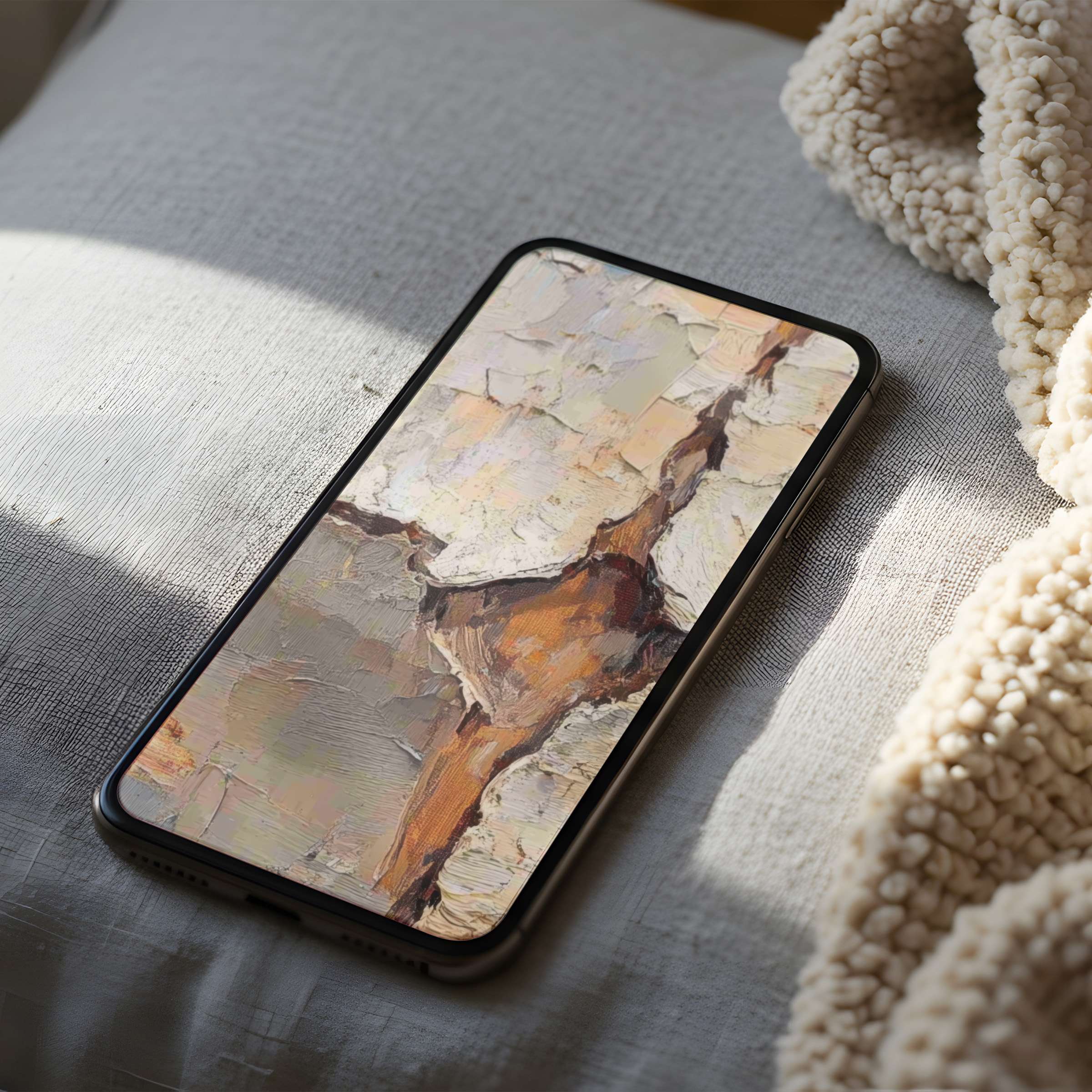 Elegant phone wallpaper featuring textured, earthy abstract art designed for high resolution iPhone and android, fostering serene spaces
