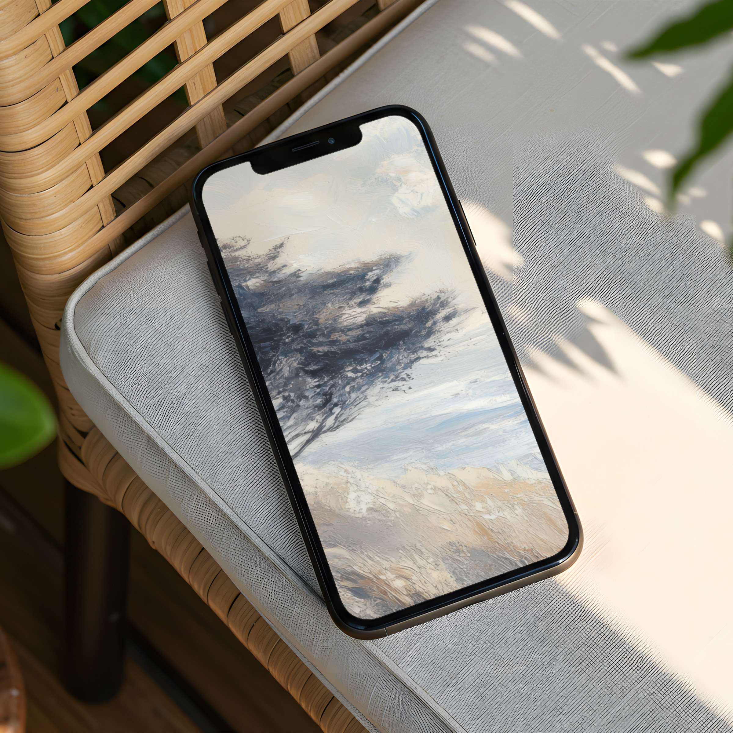 Elegant iPhone background with soothing abstract landscape art for instant download enhances mindfulness on any phone screen
