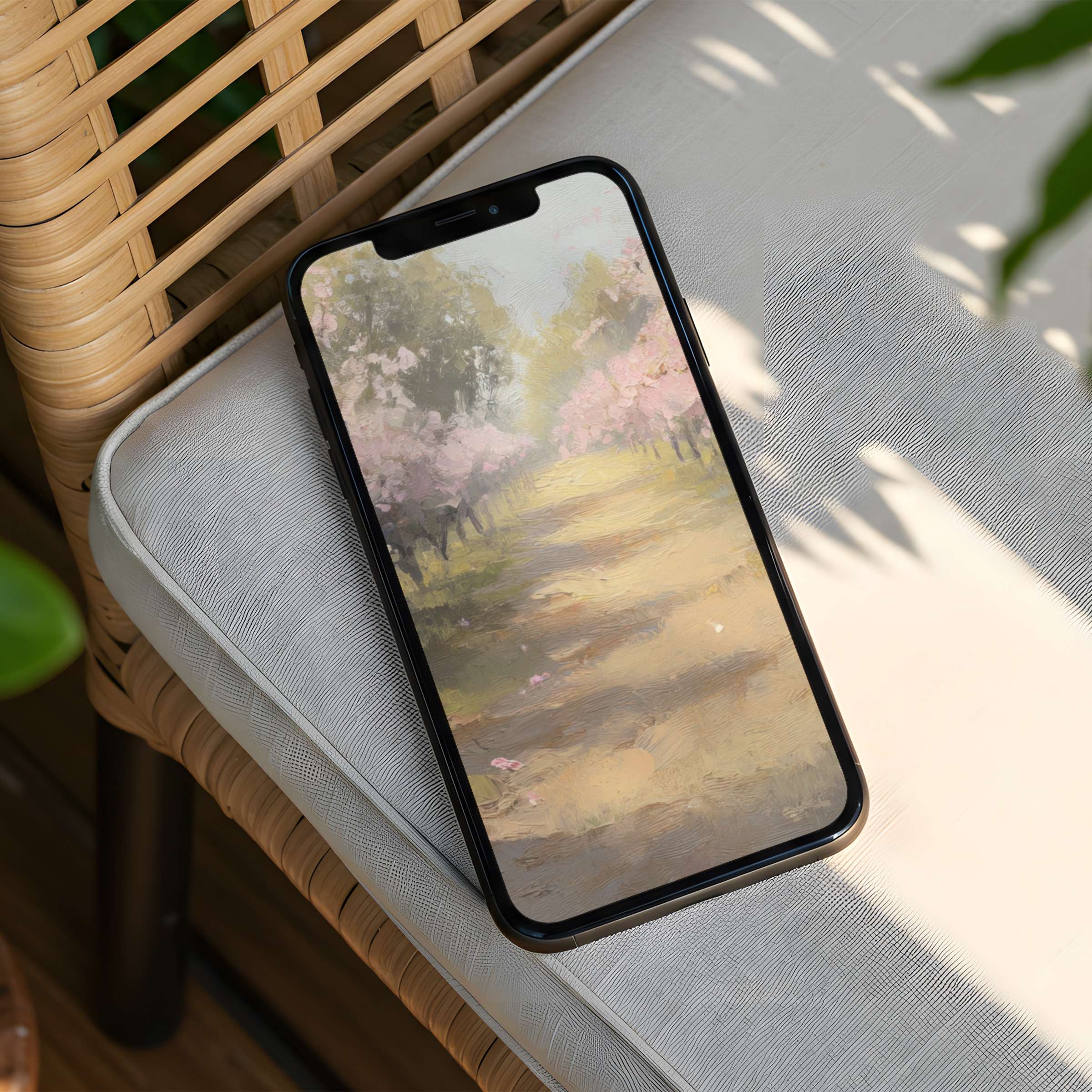 Elegant iPhone background featuring a serene pastel path, inspiring calm and mindfulness for instant download to your phone