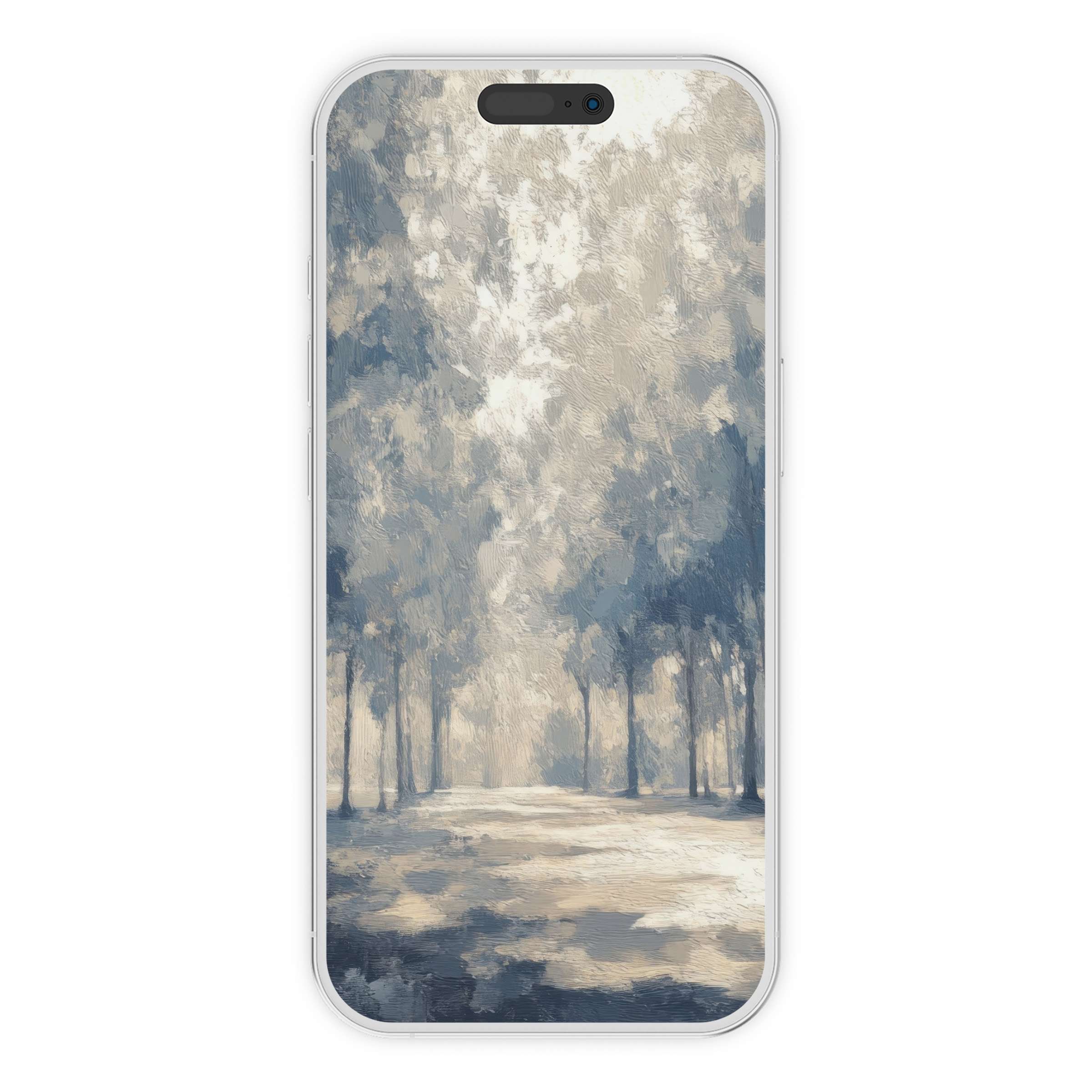 Calm and elegant tree iPhone wallpaper digital download, featuring a serene forest scene, perfect phone background for mindful living