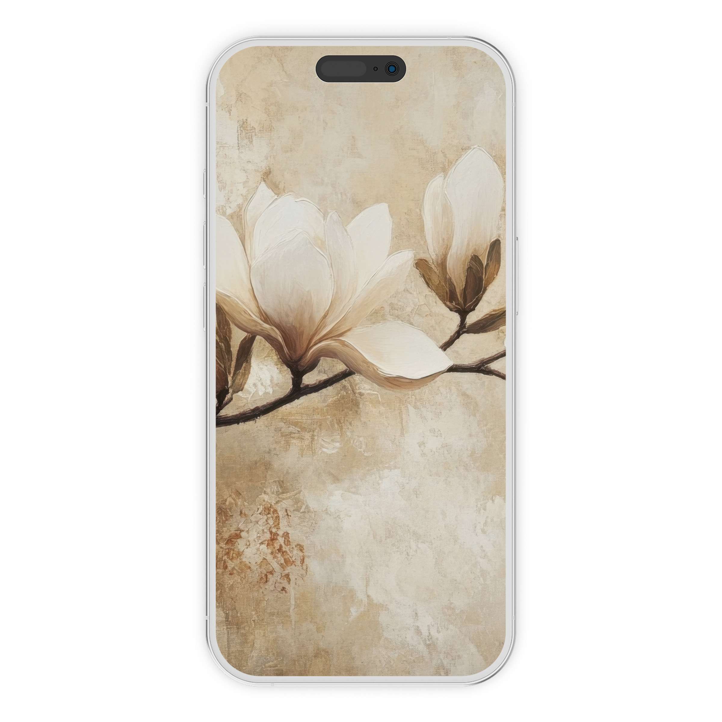 Elegant tree iPhone wallpaper, serene cream blooms with a textured background for phone beauty, digital download, calm design