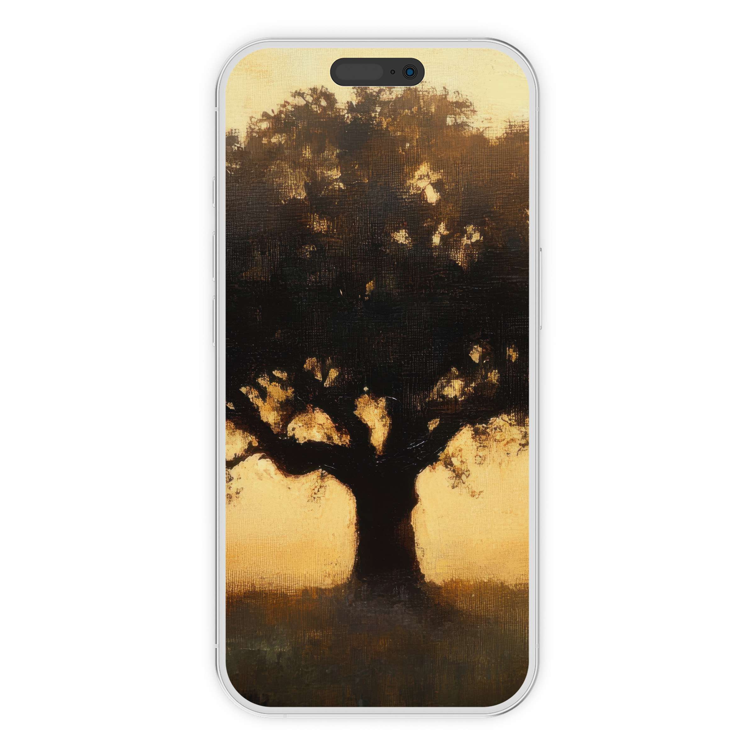 Elegant tree iPhone wallpaper in warm tones offering a serene digital download phone background perfect for Android and iPhone use
