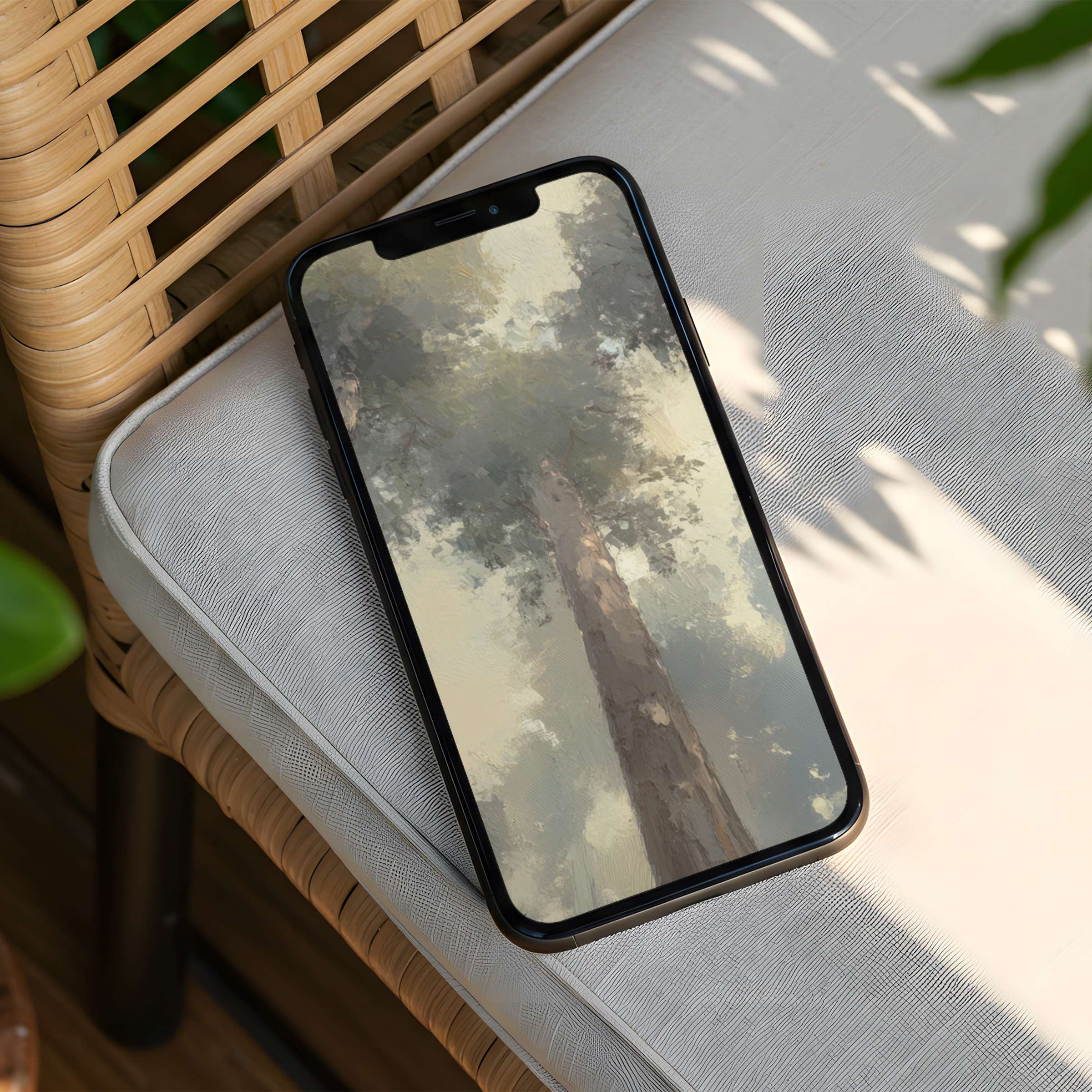 Elegant forest scene iPhone background evokes calm and mindfulness instant download fits phone screens beautifully for inspiration