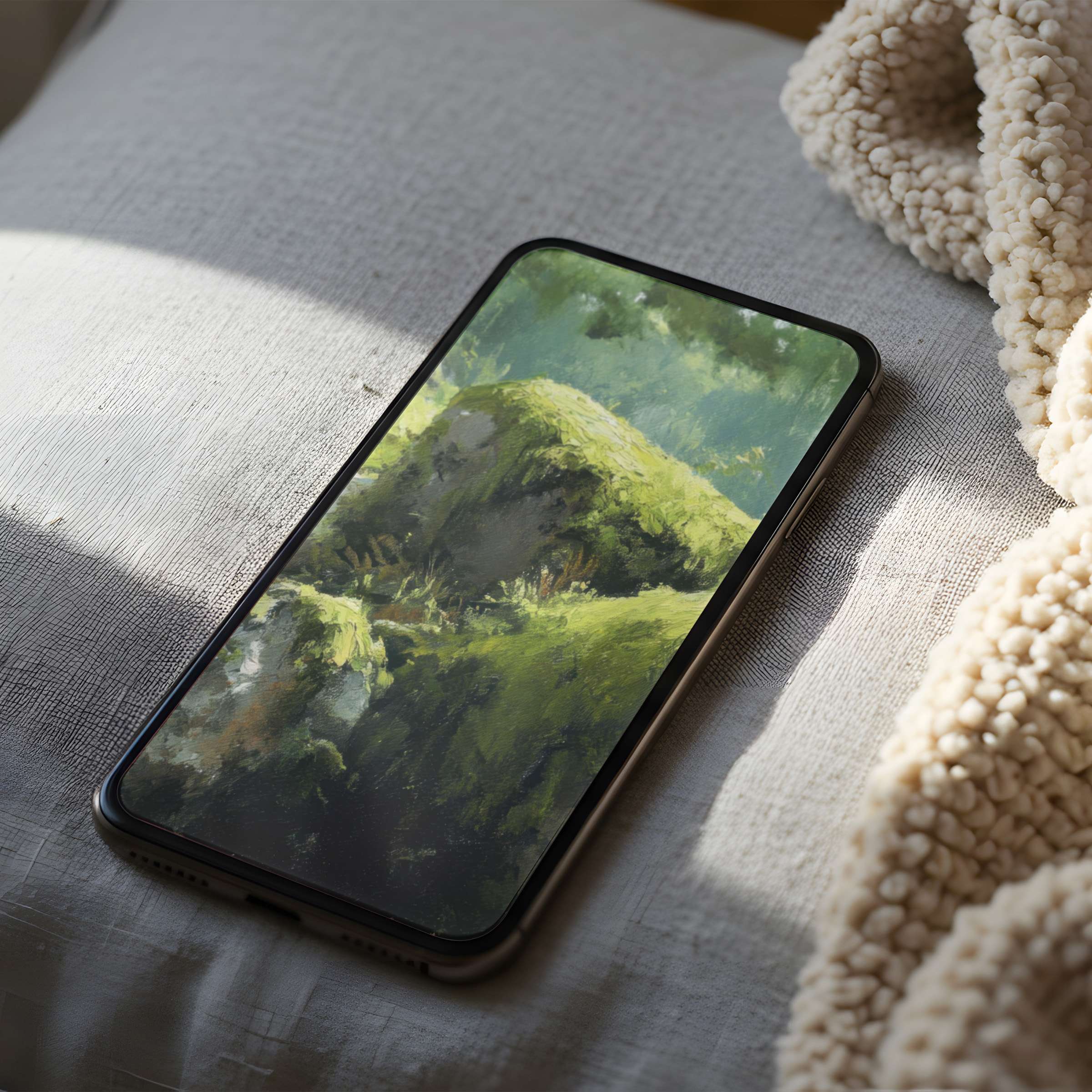 Serene green landscape phone wallpaper evokes calm and elegance in high resolution suitable for iPhone and Android digital download
