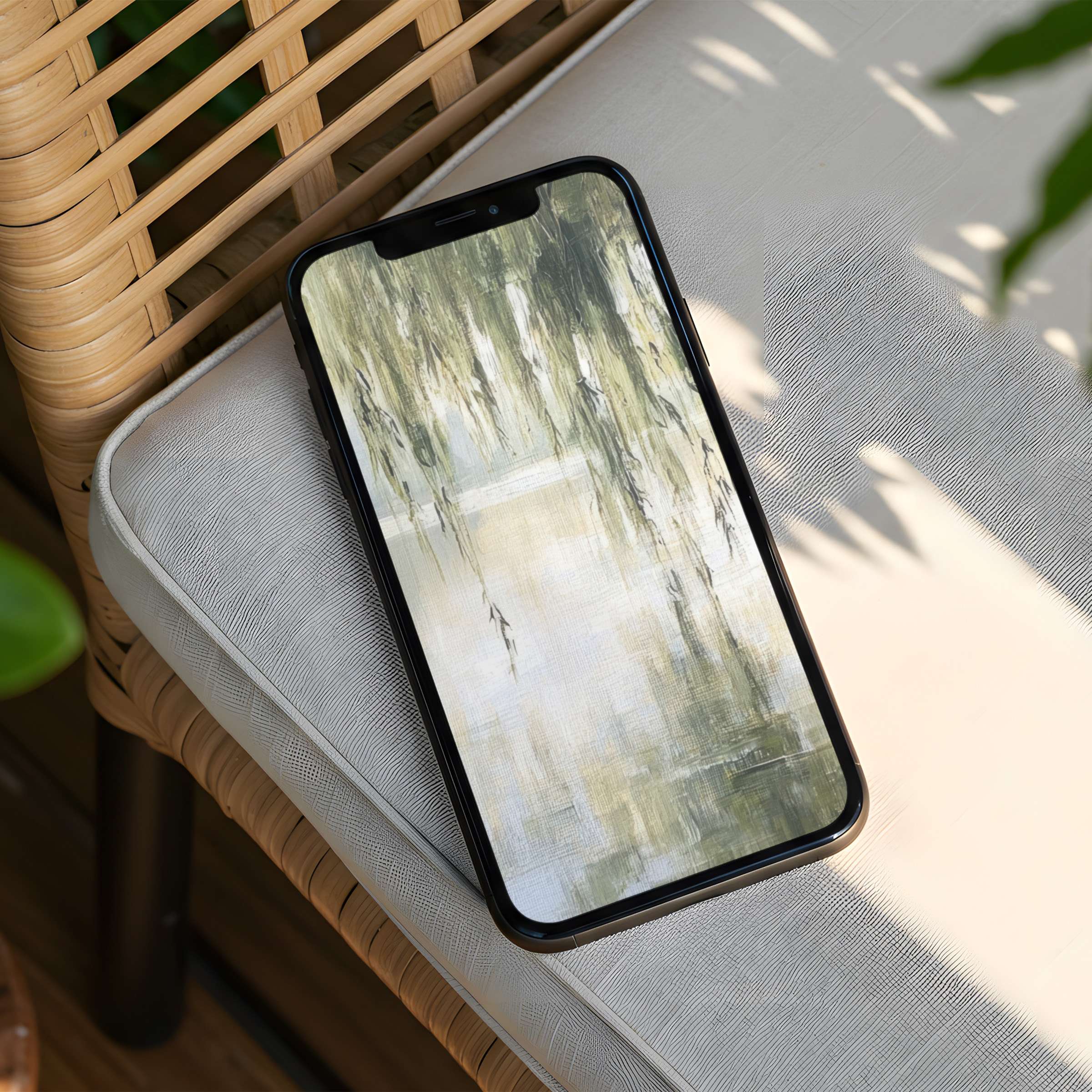 Elegant abstract greenery iPhone background offers instant download transforming your phone into a serene, mindful digital escape