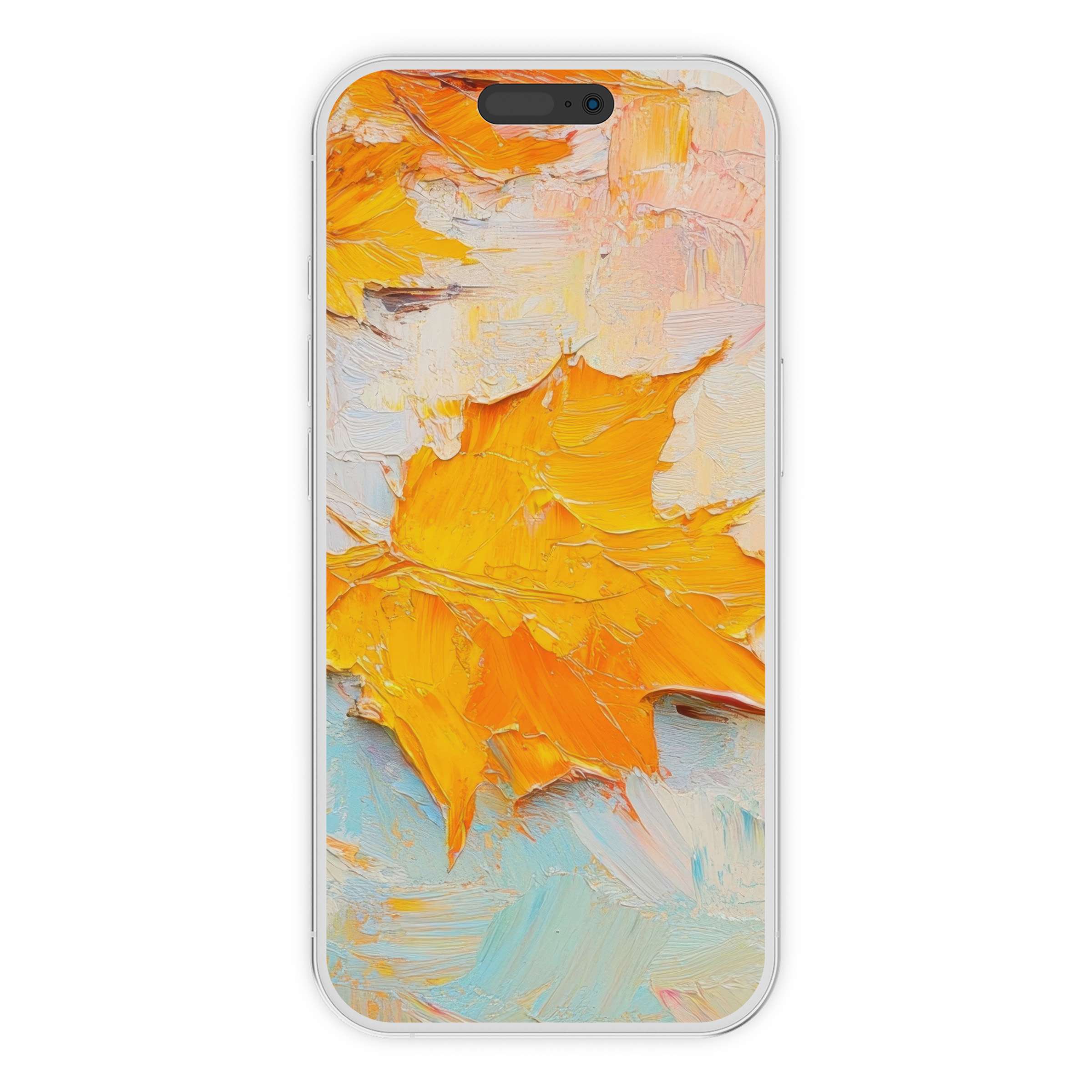 Warm autumn leaf in rich oil texture creates a serene tree iPhone wallpaper phone background for digital download and calm design