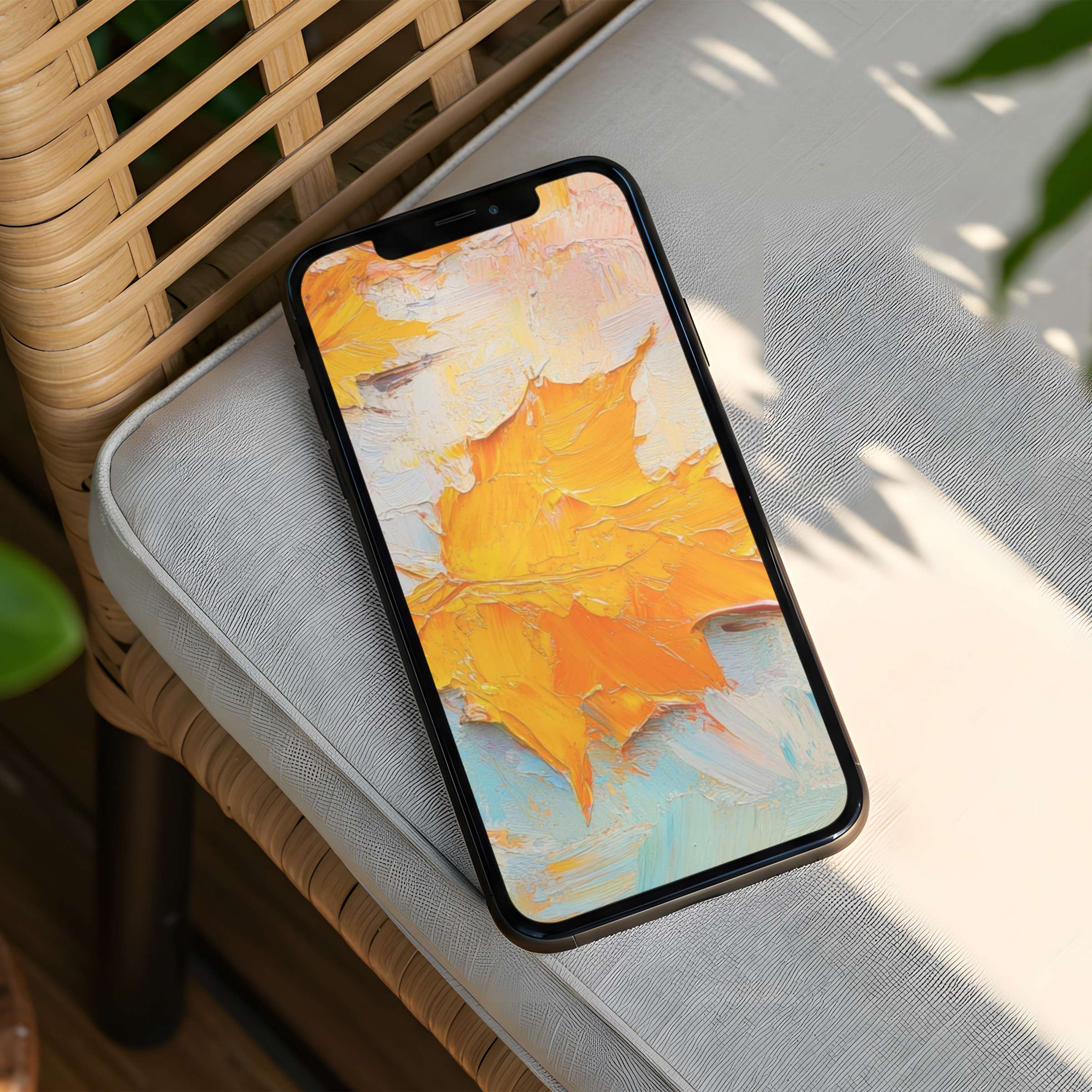 Vibrant autumn leaves create an inspiring iPhone background for instant download calming your phone with mindful elegance