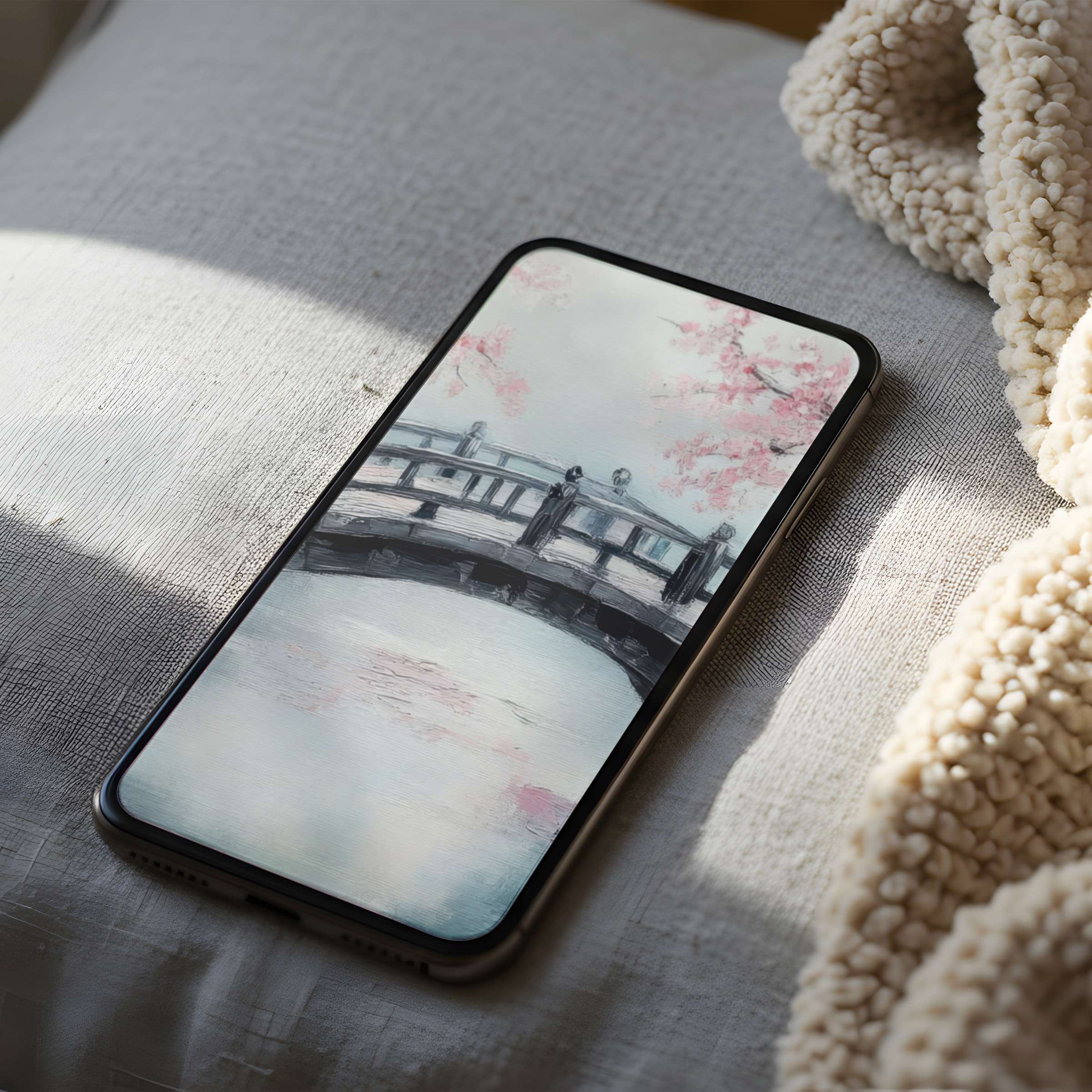 Elegant phone wallpaper featuring serene cherry blossom art on iPhone enhances tranquility and style ideal for digital download